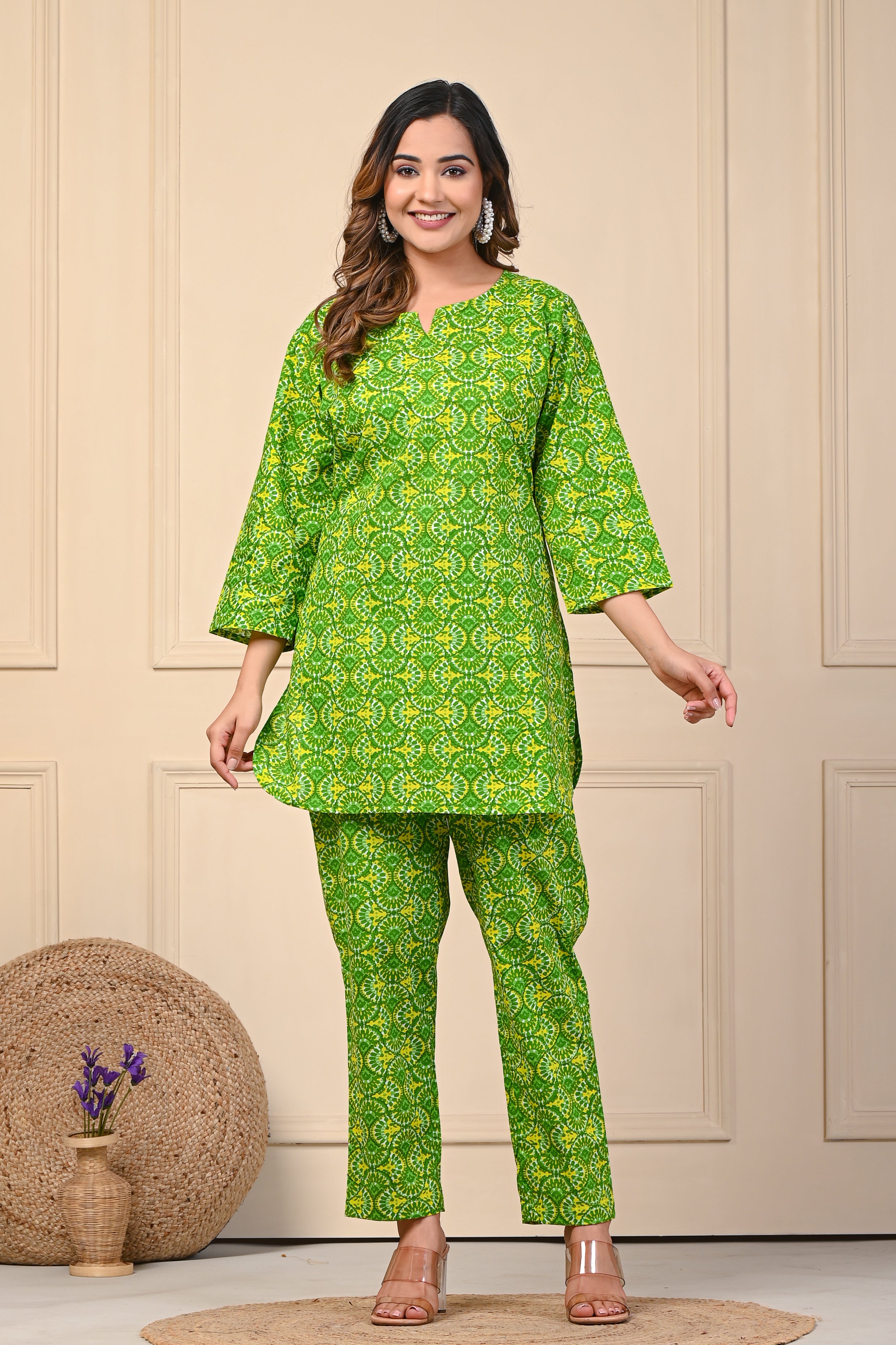 Cotton Green Floral Block Print Co-Ord Set