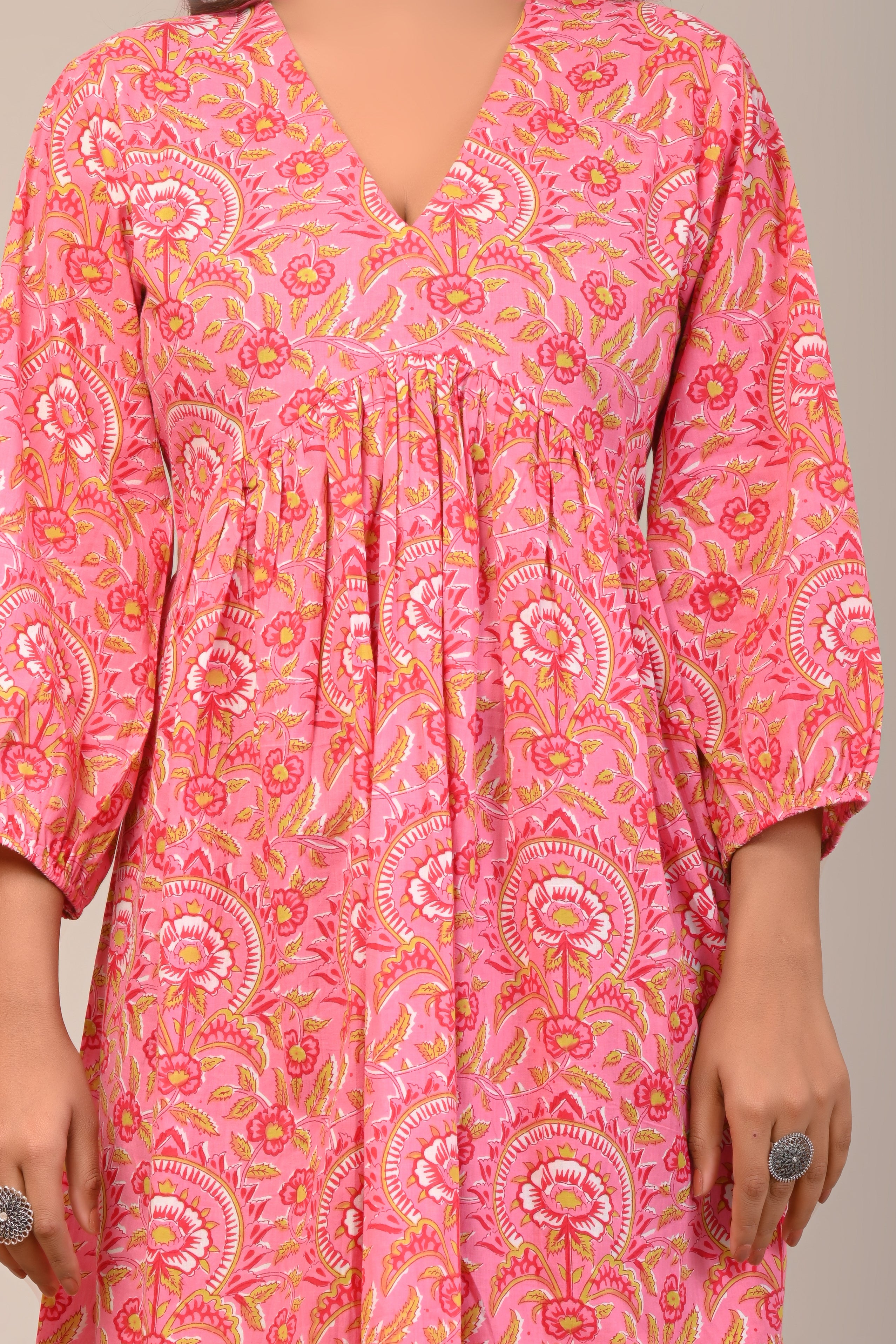 Cotton Pink Sun Flower Womens Short Dress