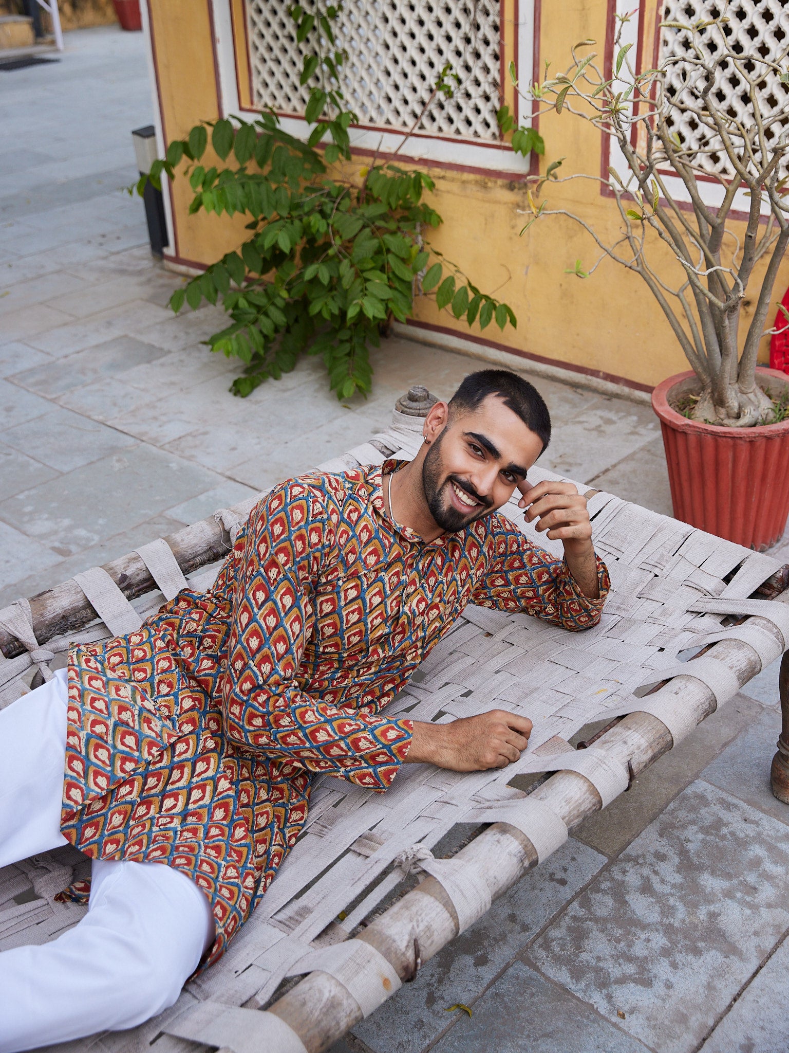 Cotton Red Brown Booti Bagru Block Print Men's Ethnic Kurta