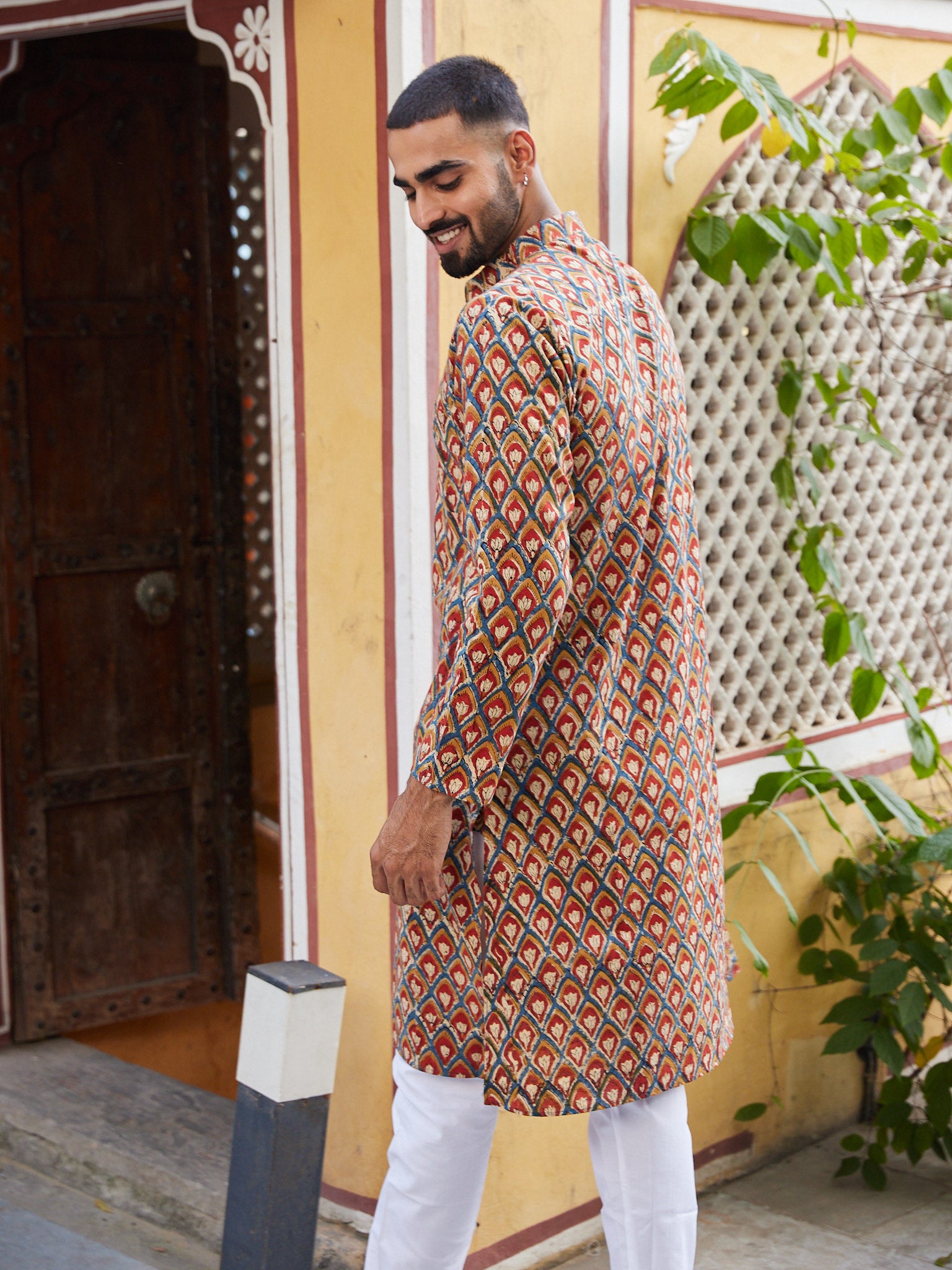 Cotton Red Brown Booti Bagru Block Print Men's Ethnic Kurta