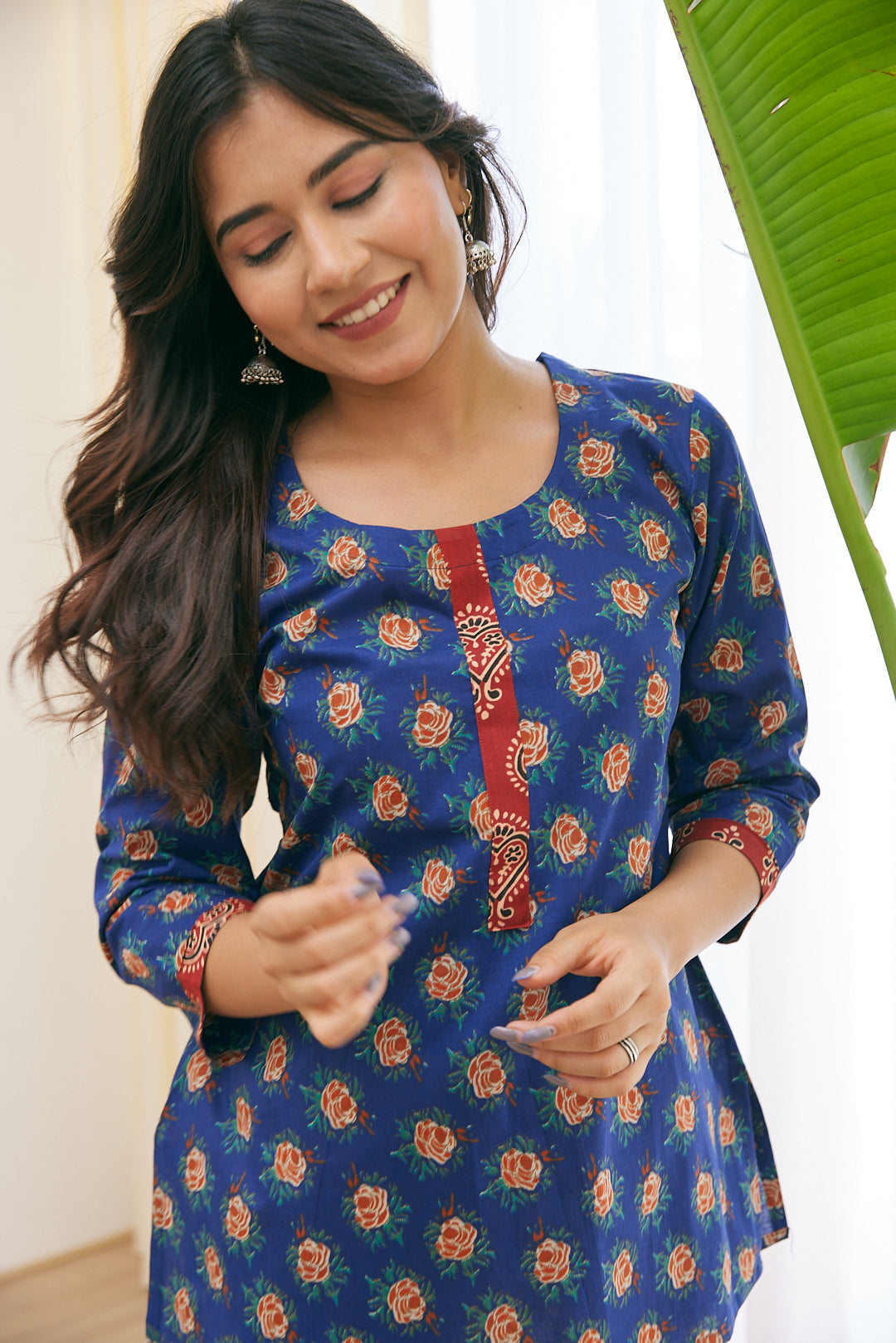 Cotton Blue Floral Magic Short Kurti