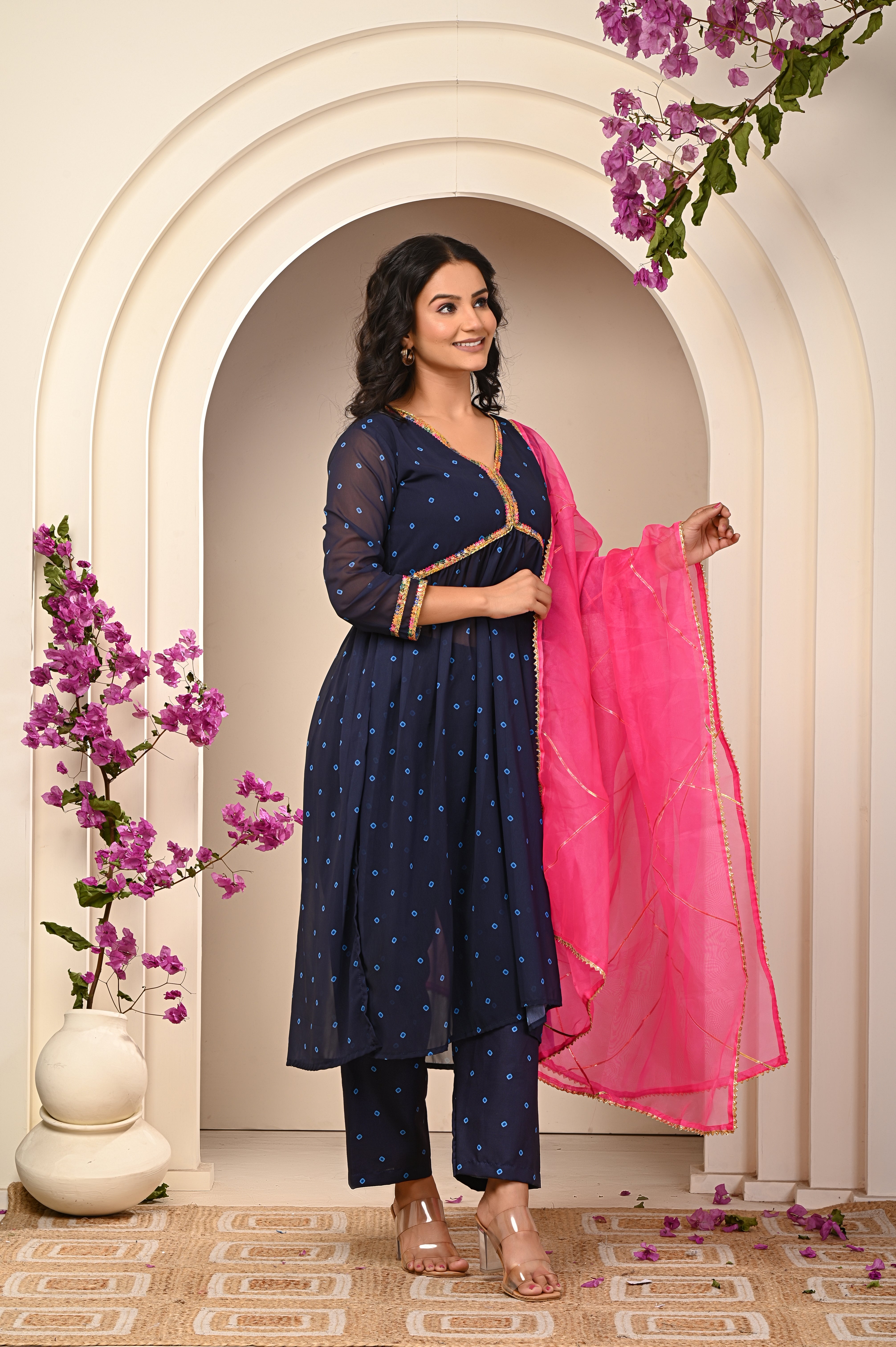 Cotton Blue-Pink Floral Women's Suit Set