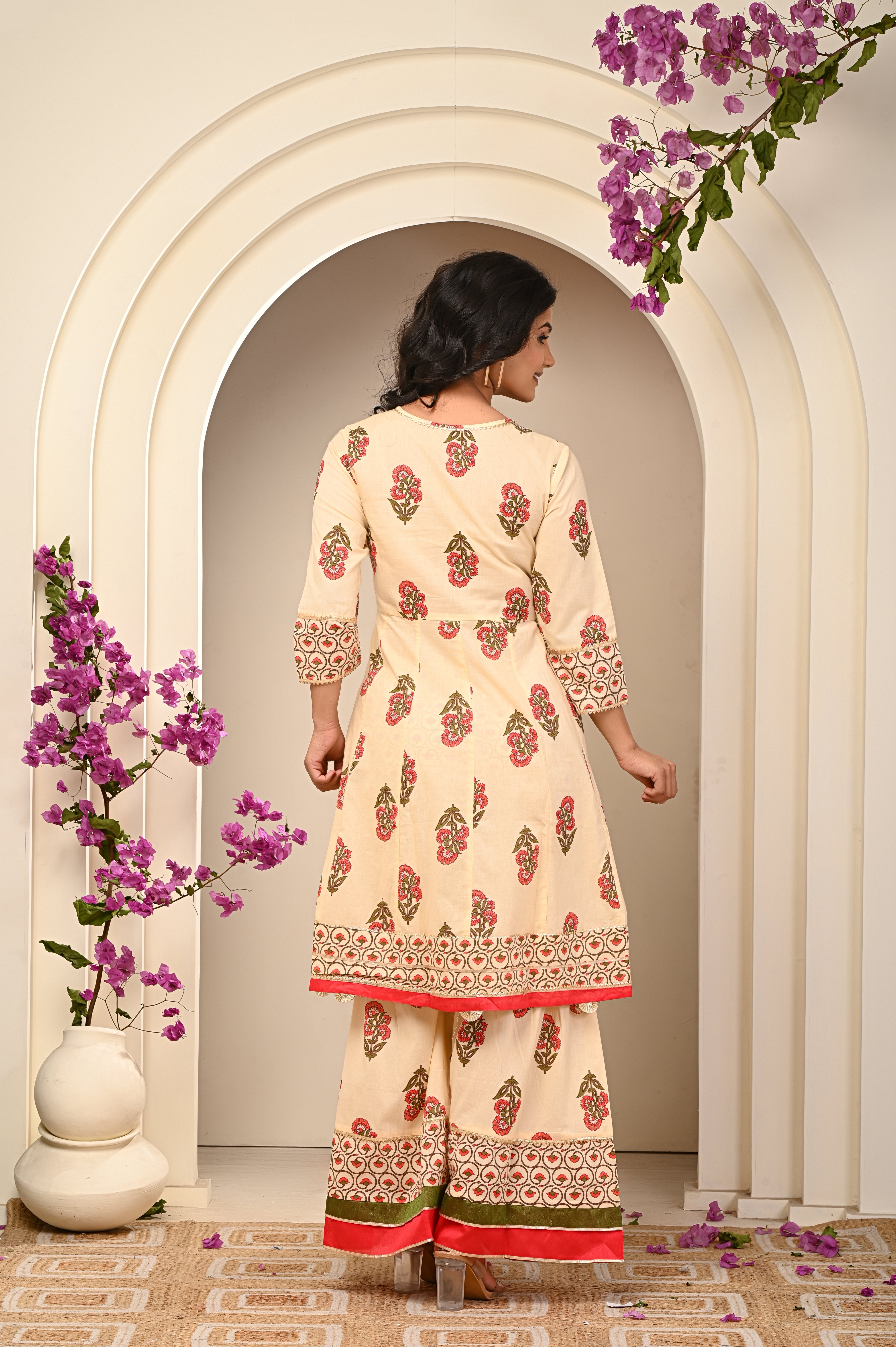 Cotton Yellow- Orange  Floral Women's Suit Set