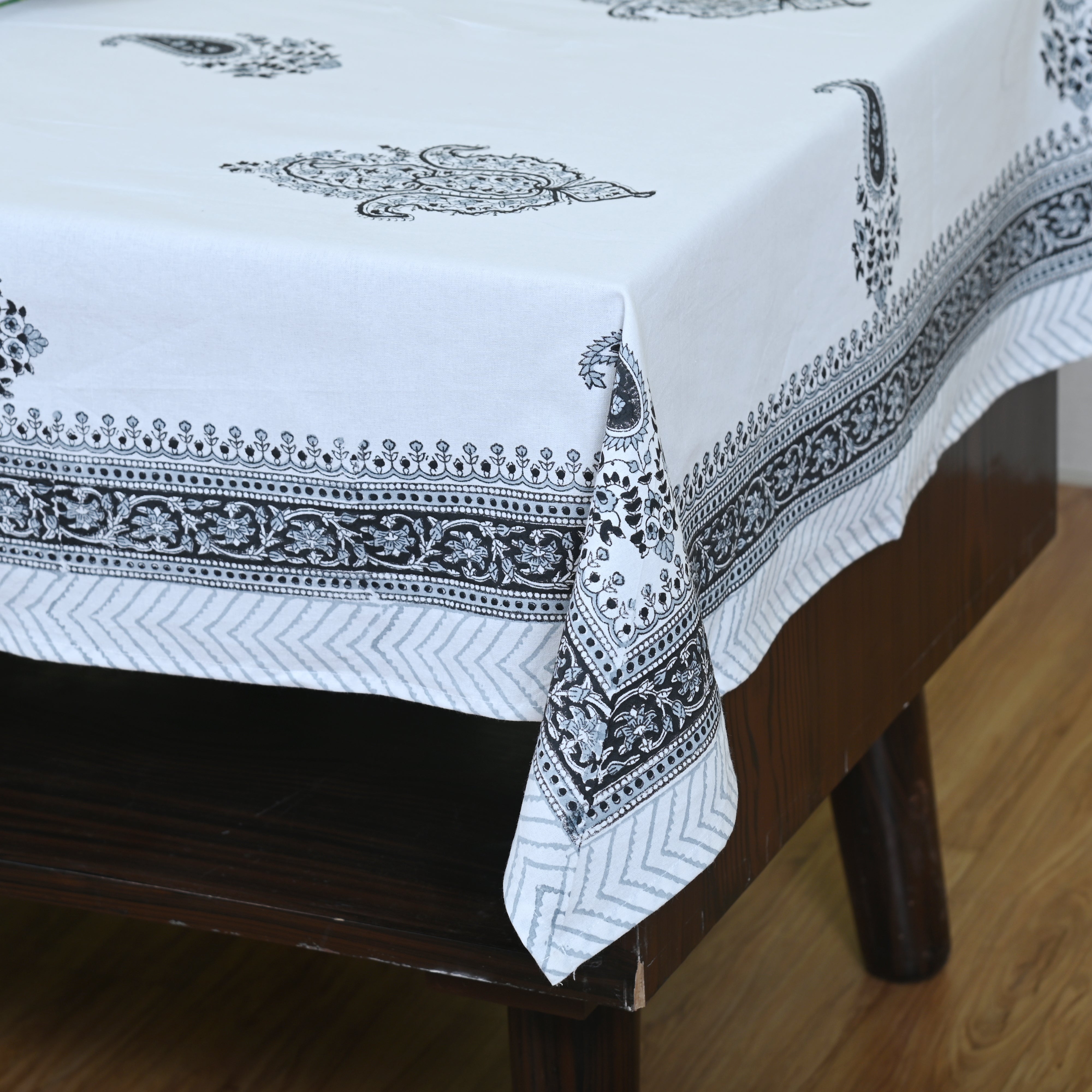 Cotton Table Cover Paisley Motif Block Print