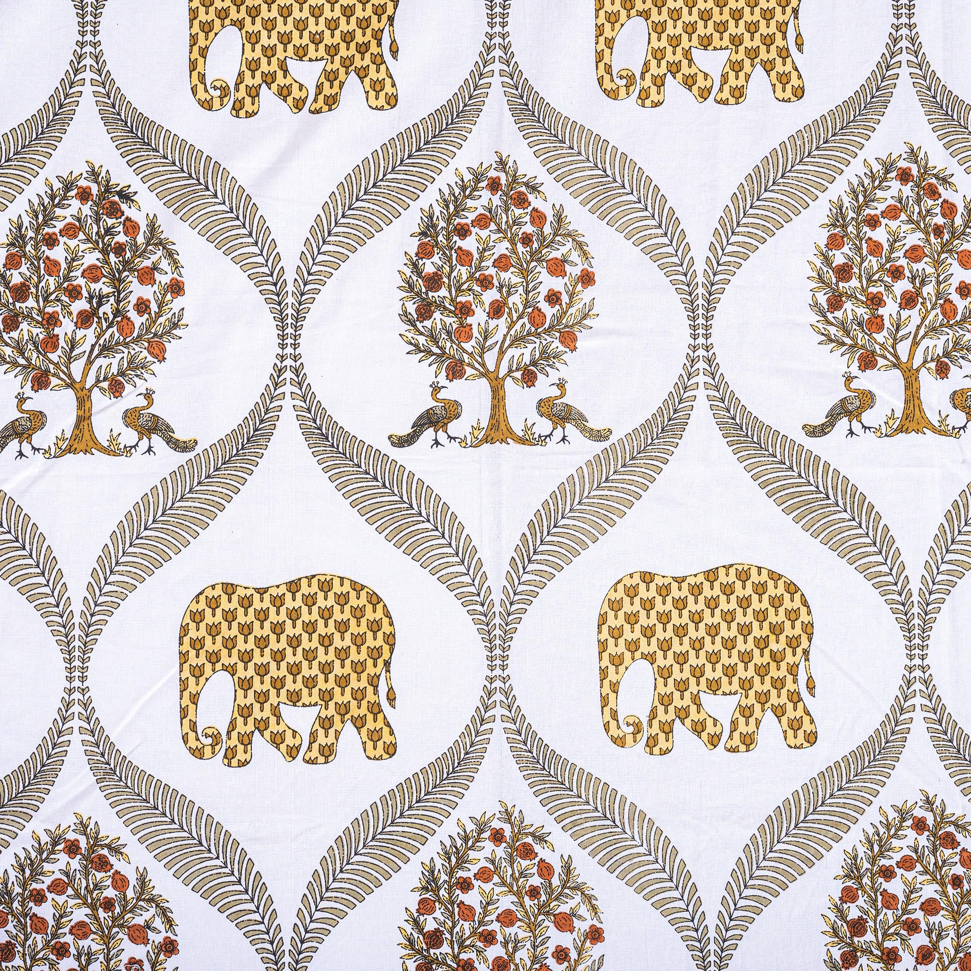 Cotton Queen Size Bedsheet - Yellow Elephant Print