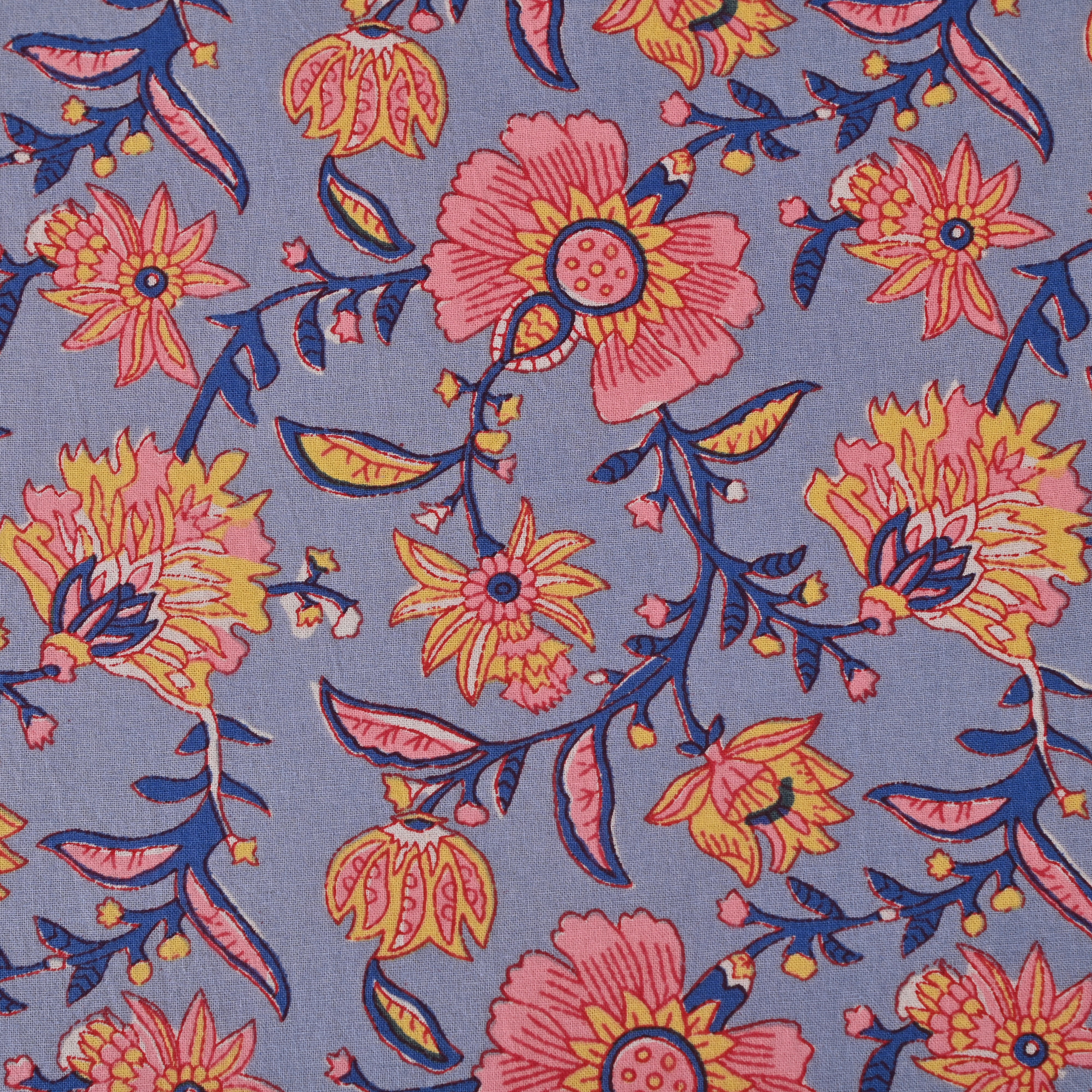 Cotton Queen Size Bedsheet Yellow-Pink Floral Jaal Print