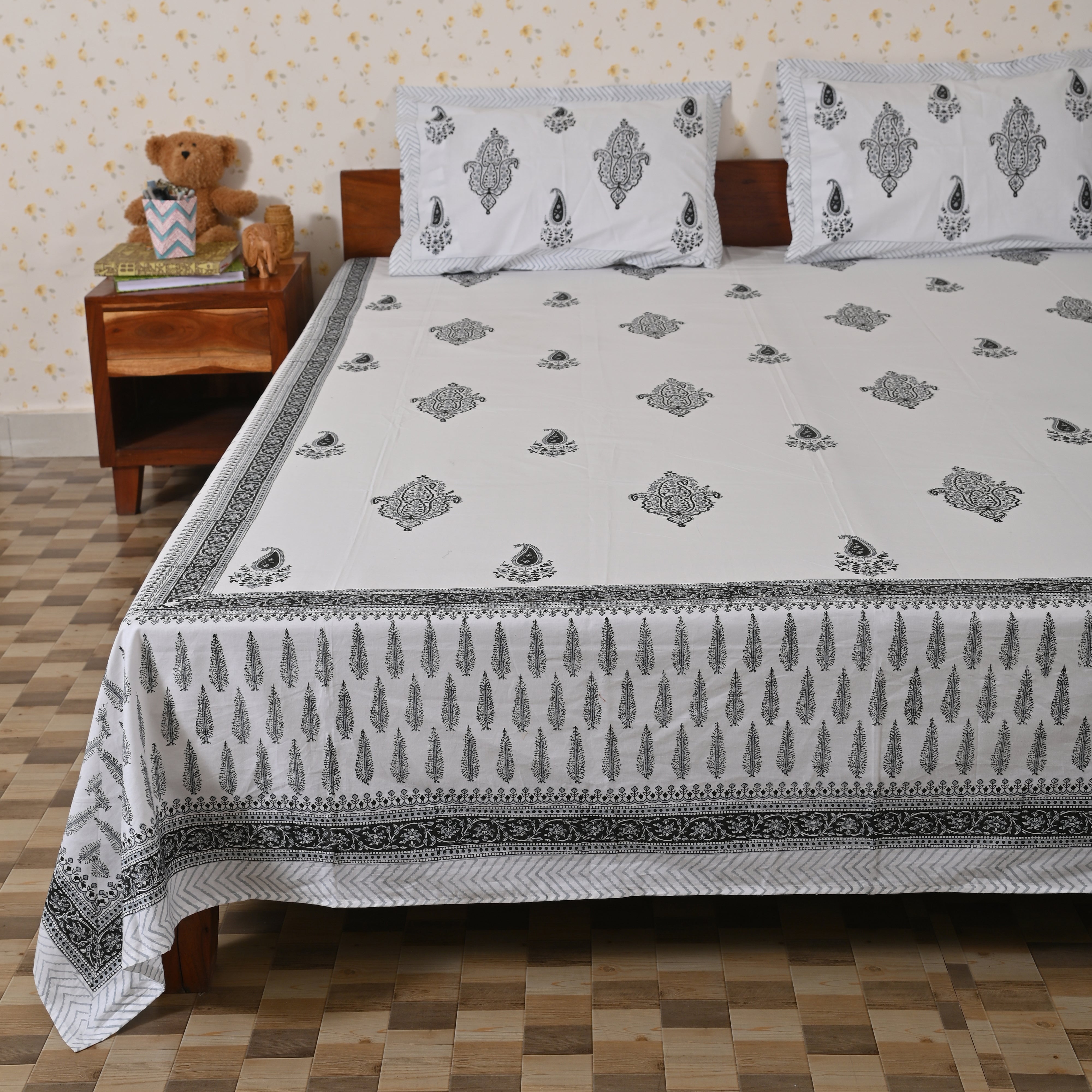 Cotton Block Print King Size Bedsheet | Blushing Boota