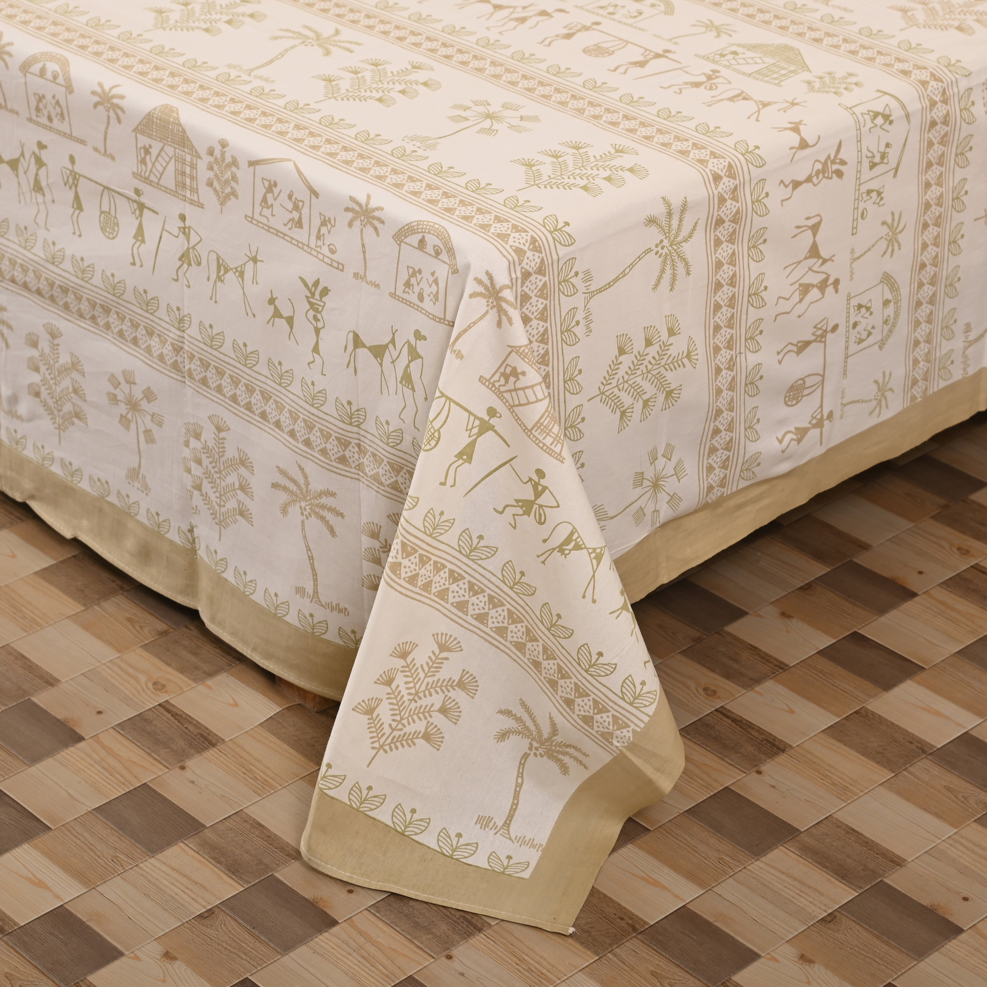 Cotton Brown Village King Size Bedsheet