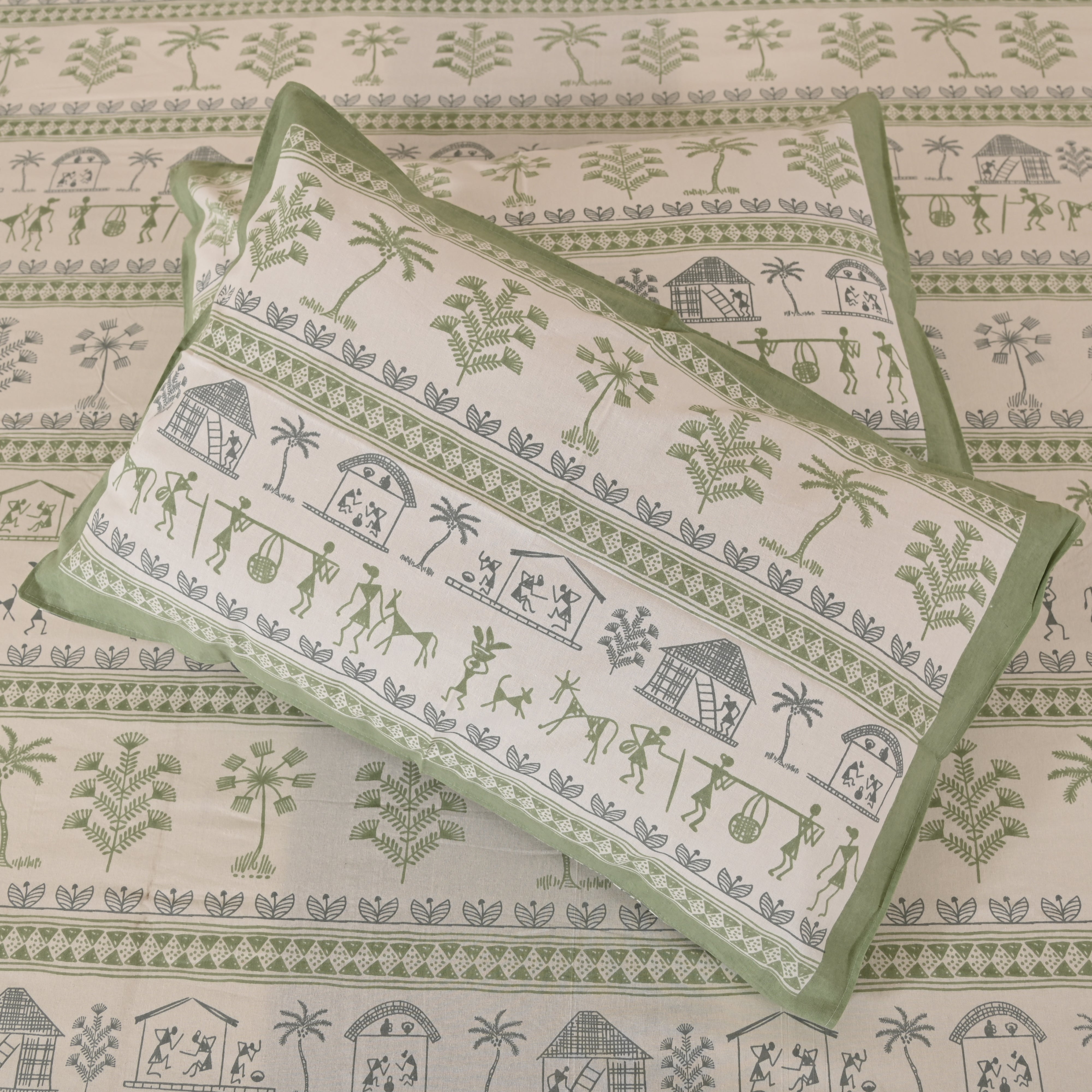 Cotton Green Village King Size Bedsheet