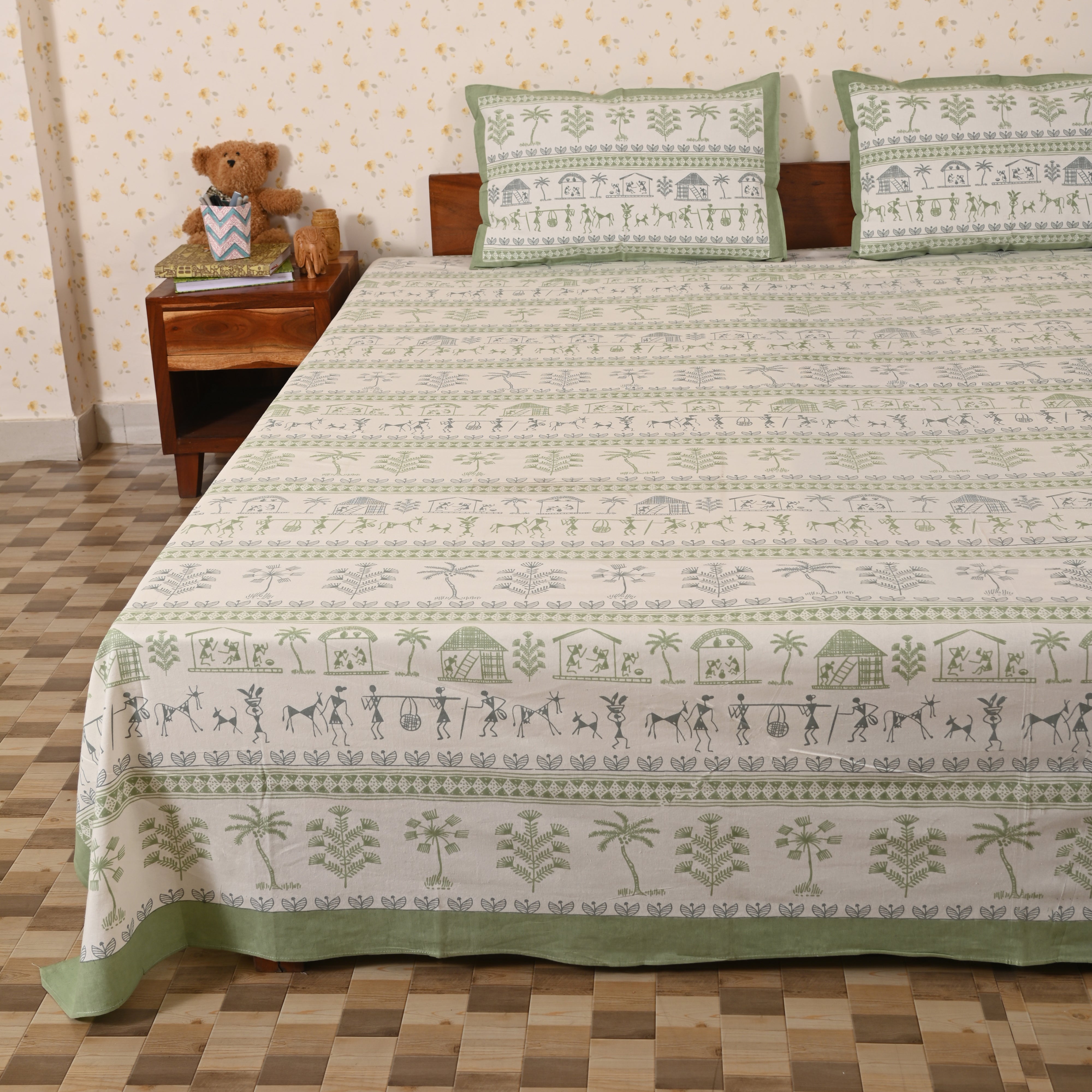 Cotton Green Village King Size Bedsheet