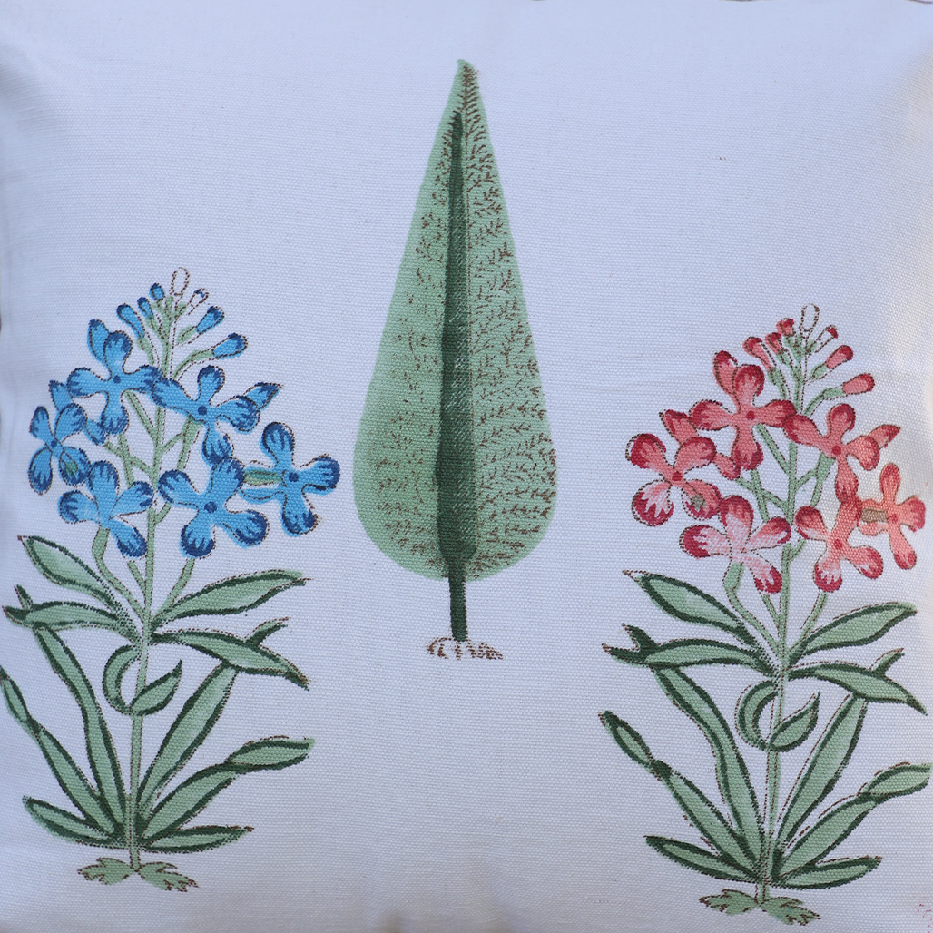 Fine Cotton Cushion Cover Blue-Green Floral Print