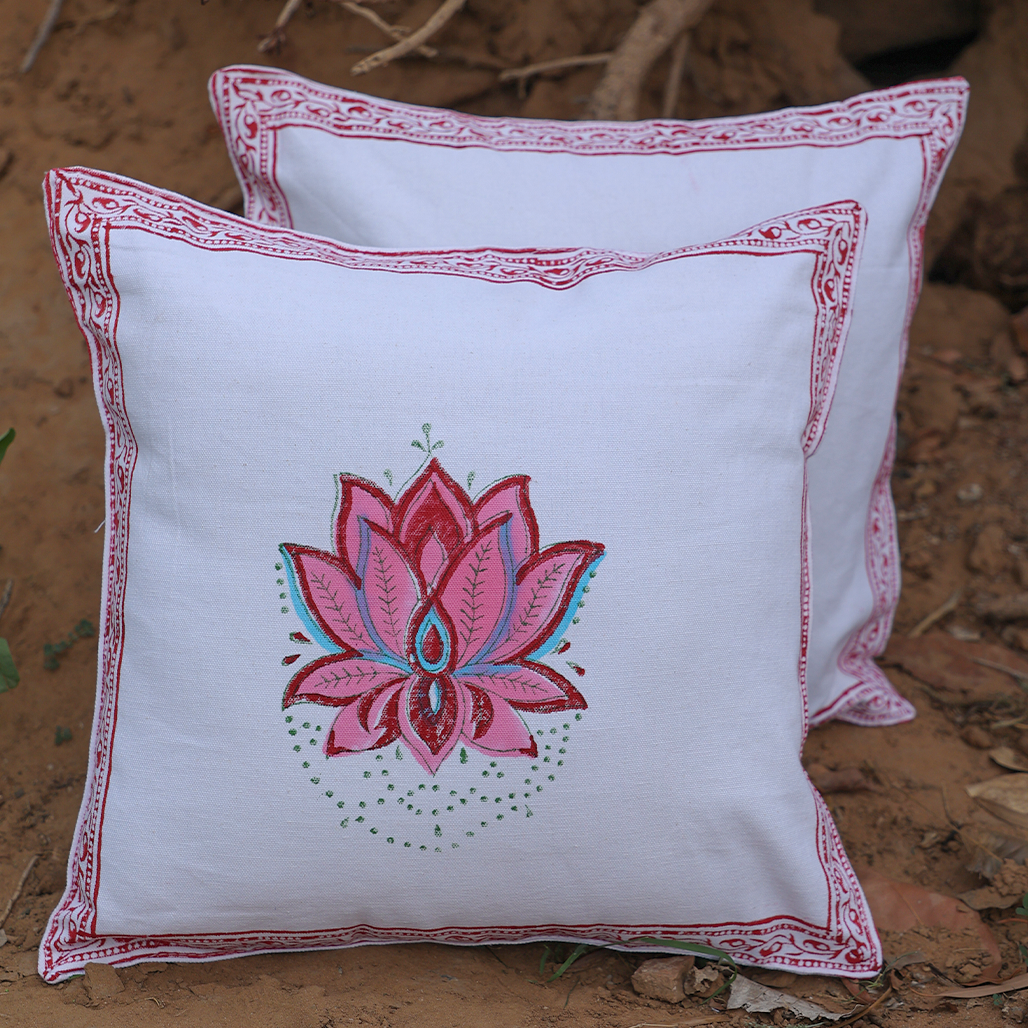 Fine Cotton Cushion Cover White-Pink Floral Print