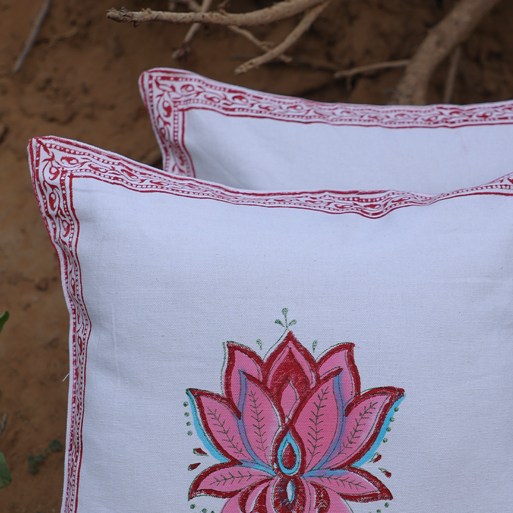 Fine Cotton Cushion Cover White-Pink Floral Print
