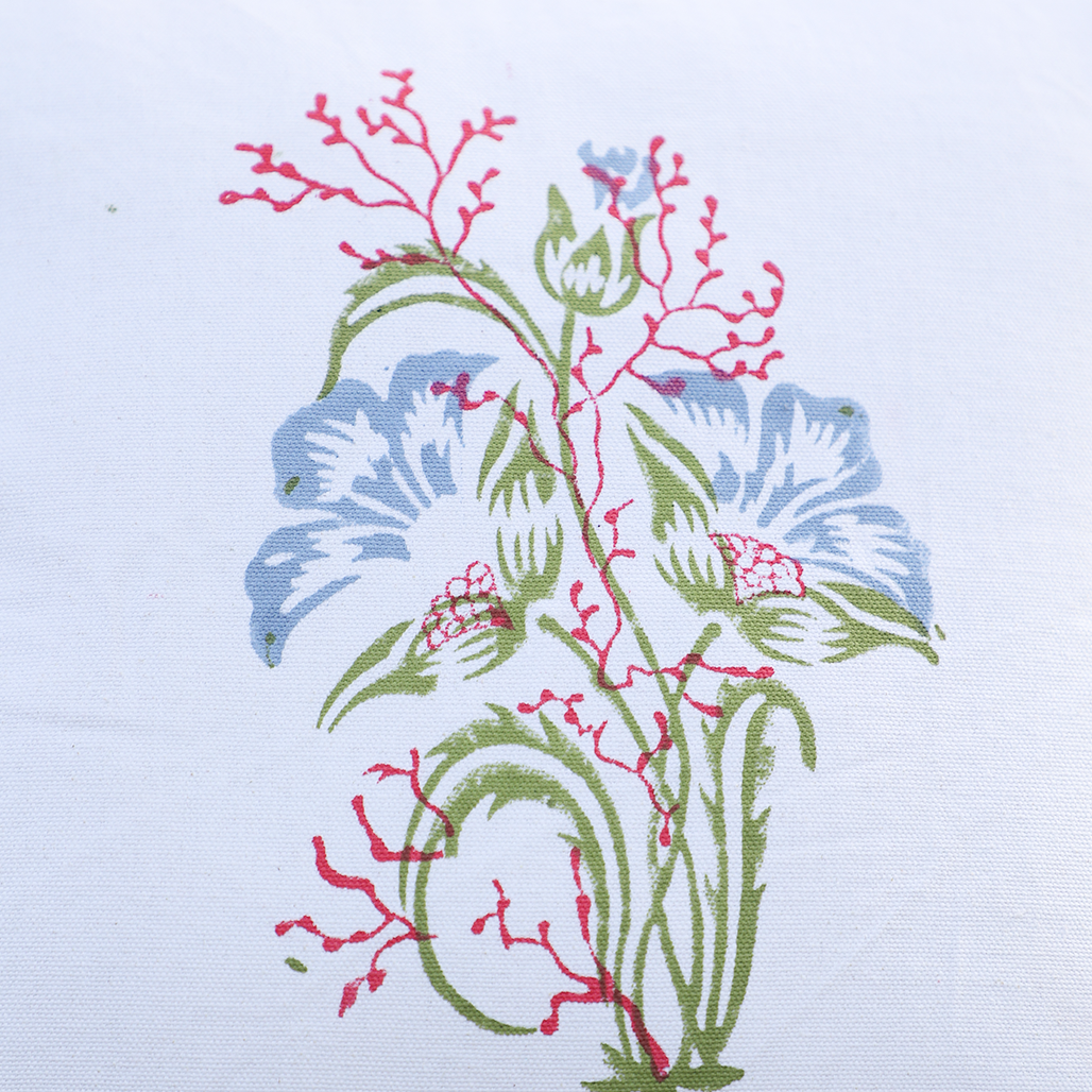 Fine Cotton Cushion Cover Blue-Pink Floral Print