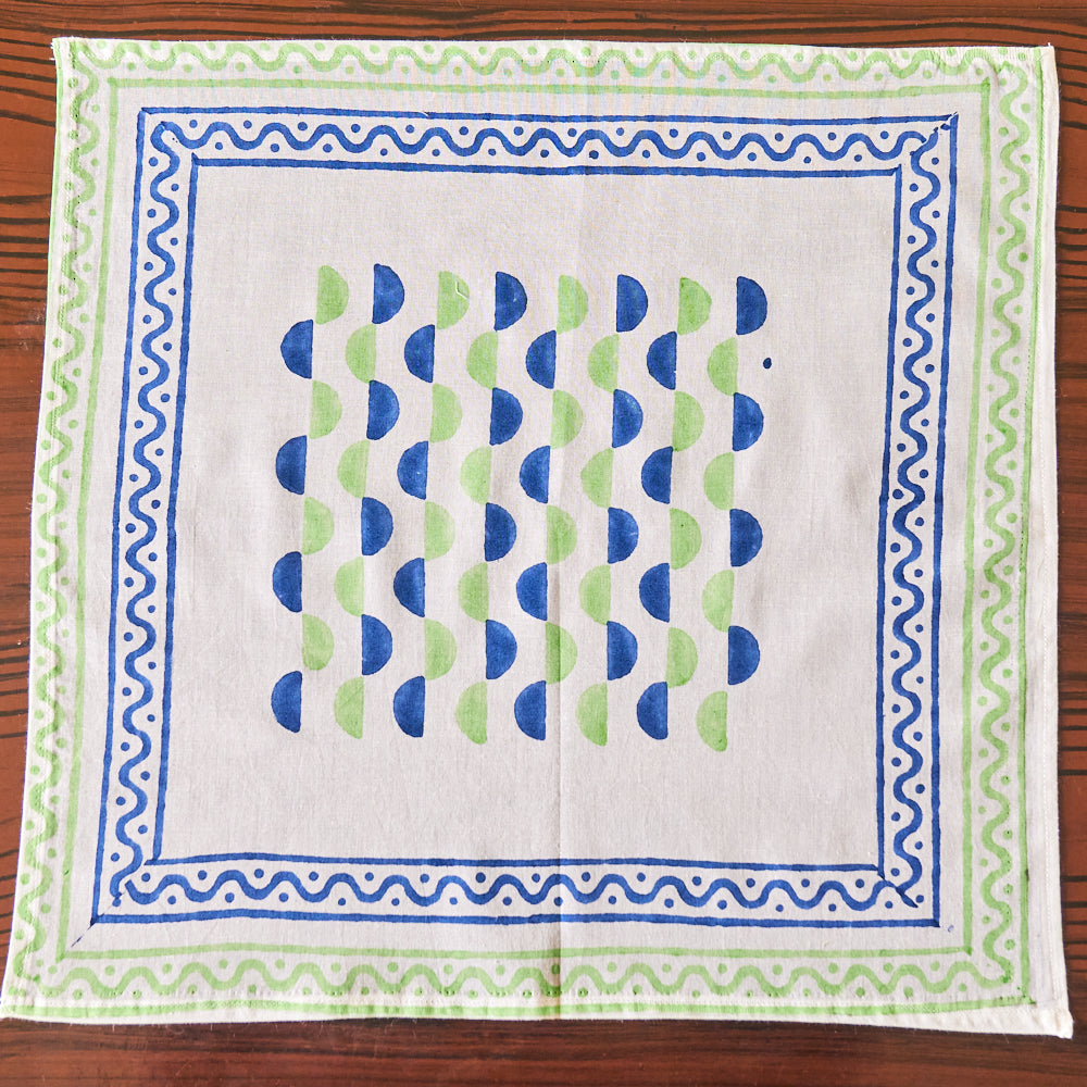 Cotton Mulmul Napkin Set Blue Green Leher Block Print
