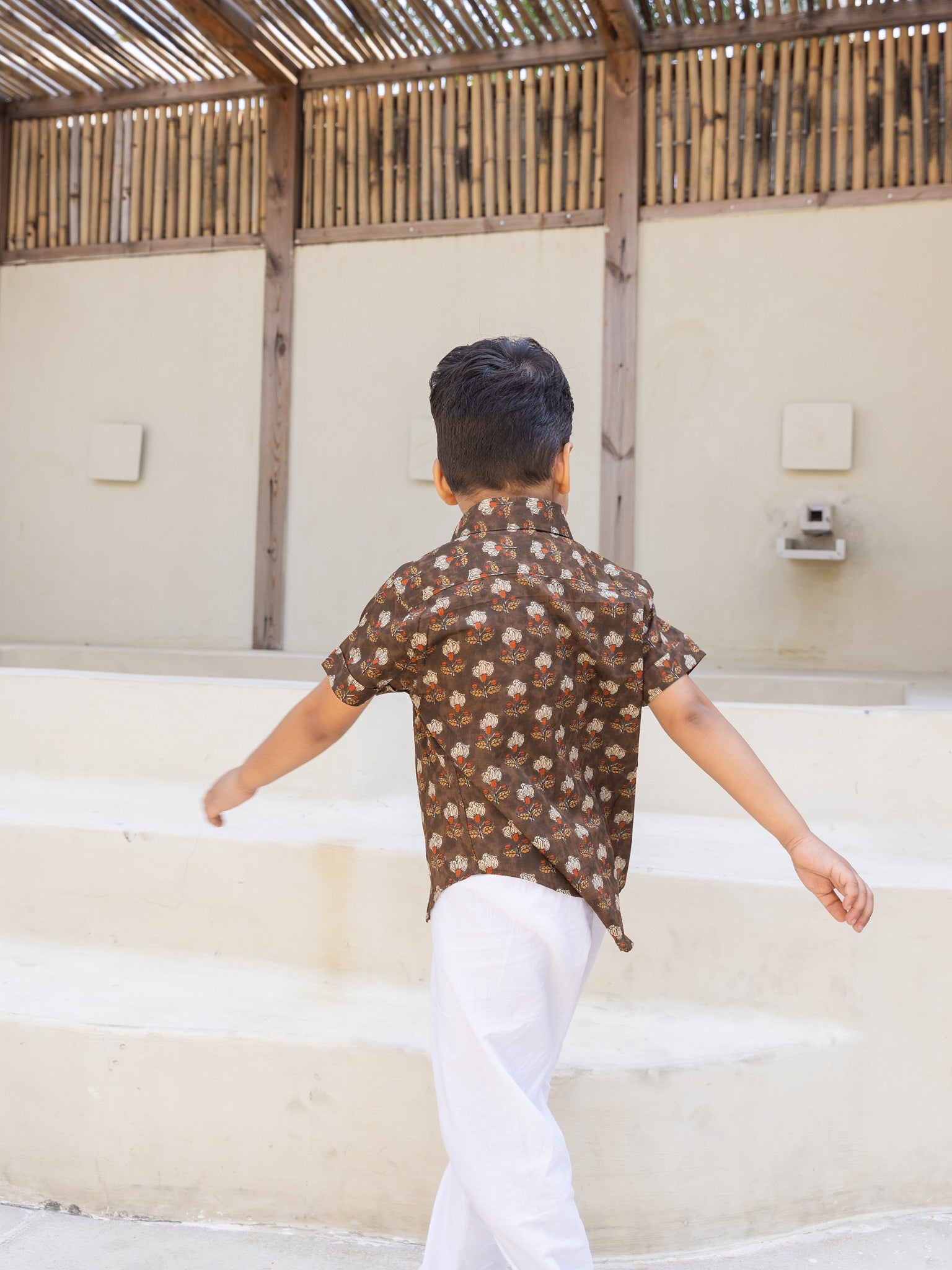 Cotton Brown Floral Boy Ethnic Shirt