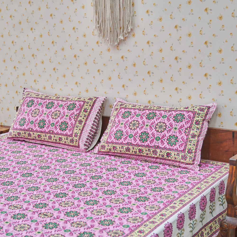 Cotton Floral Dark Pink Queen Size Bedsheet