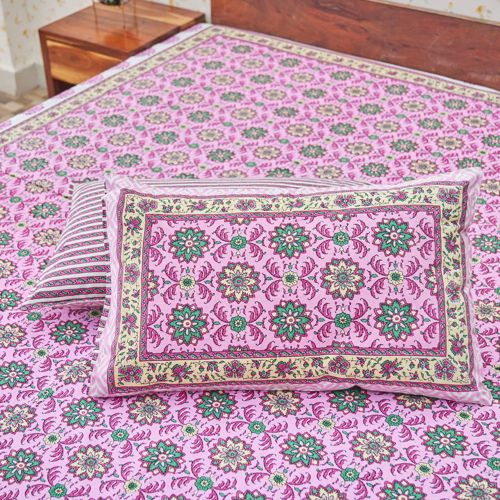 Cotton Floral Dark Pink Queen Size Bedsheet