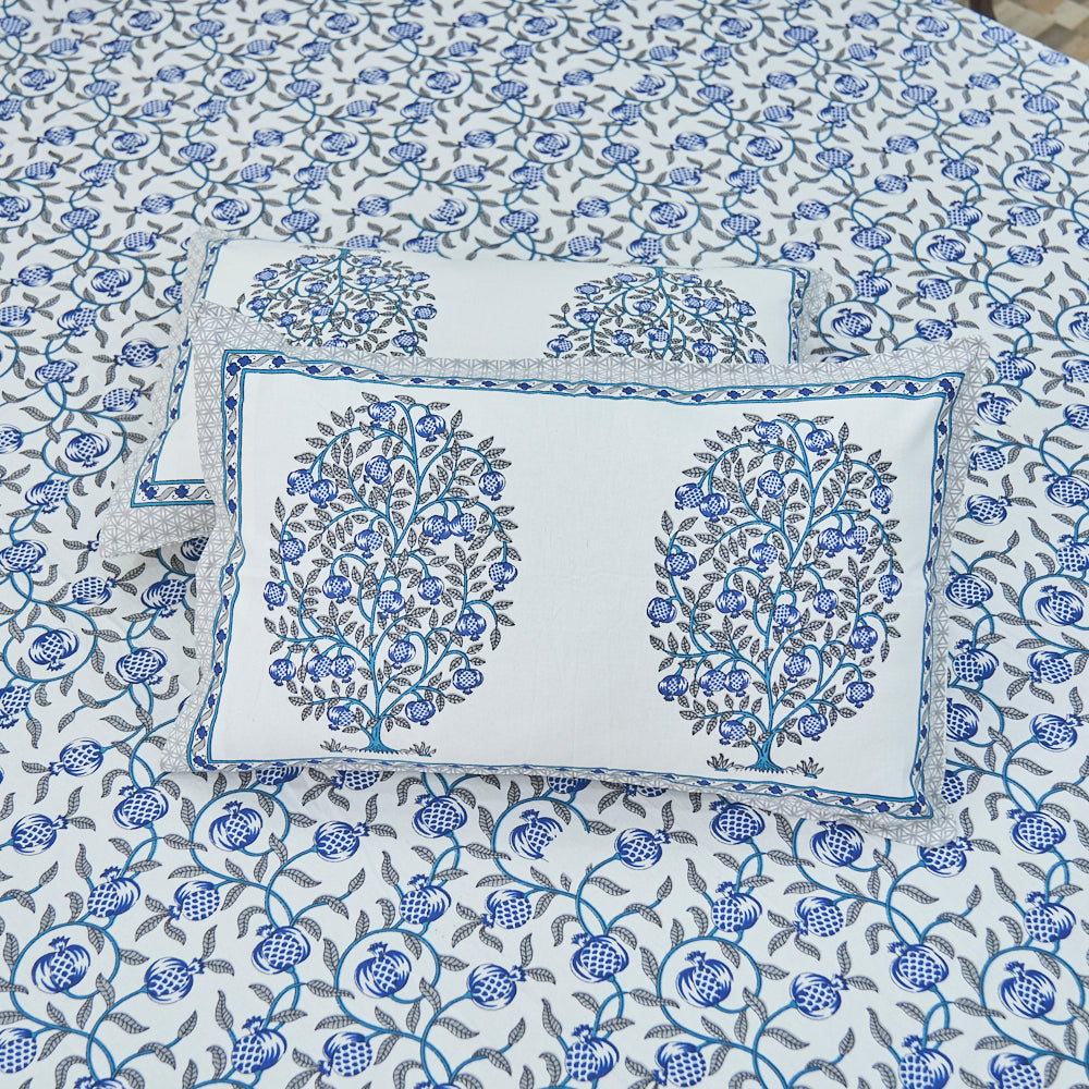 Cotton Long Bel White Blue Grey Queen Size Bedsheet