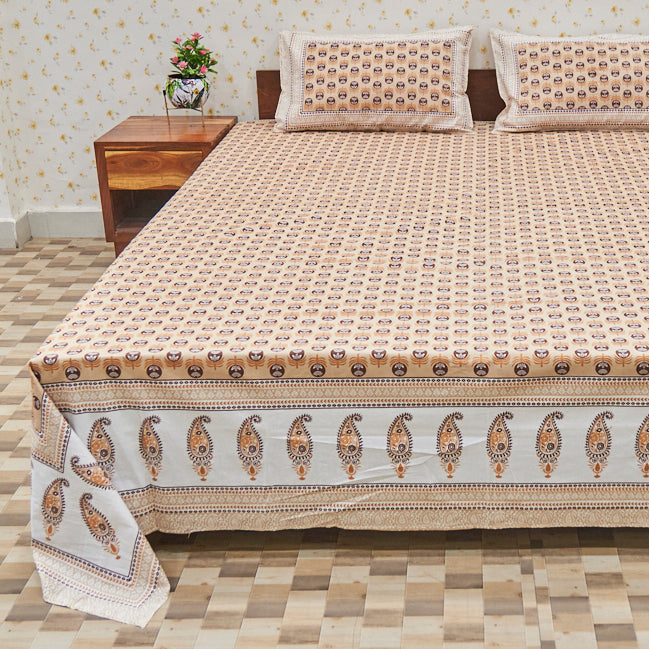 Cotton Peach Brown King Size Bedsheet