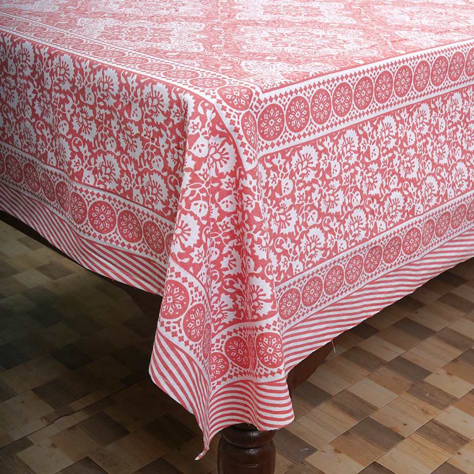 Cotton Jaipuri Heritage White Baby Pink Single Bedsheet