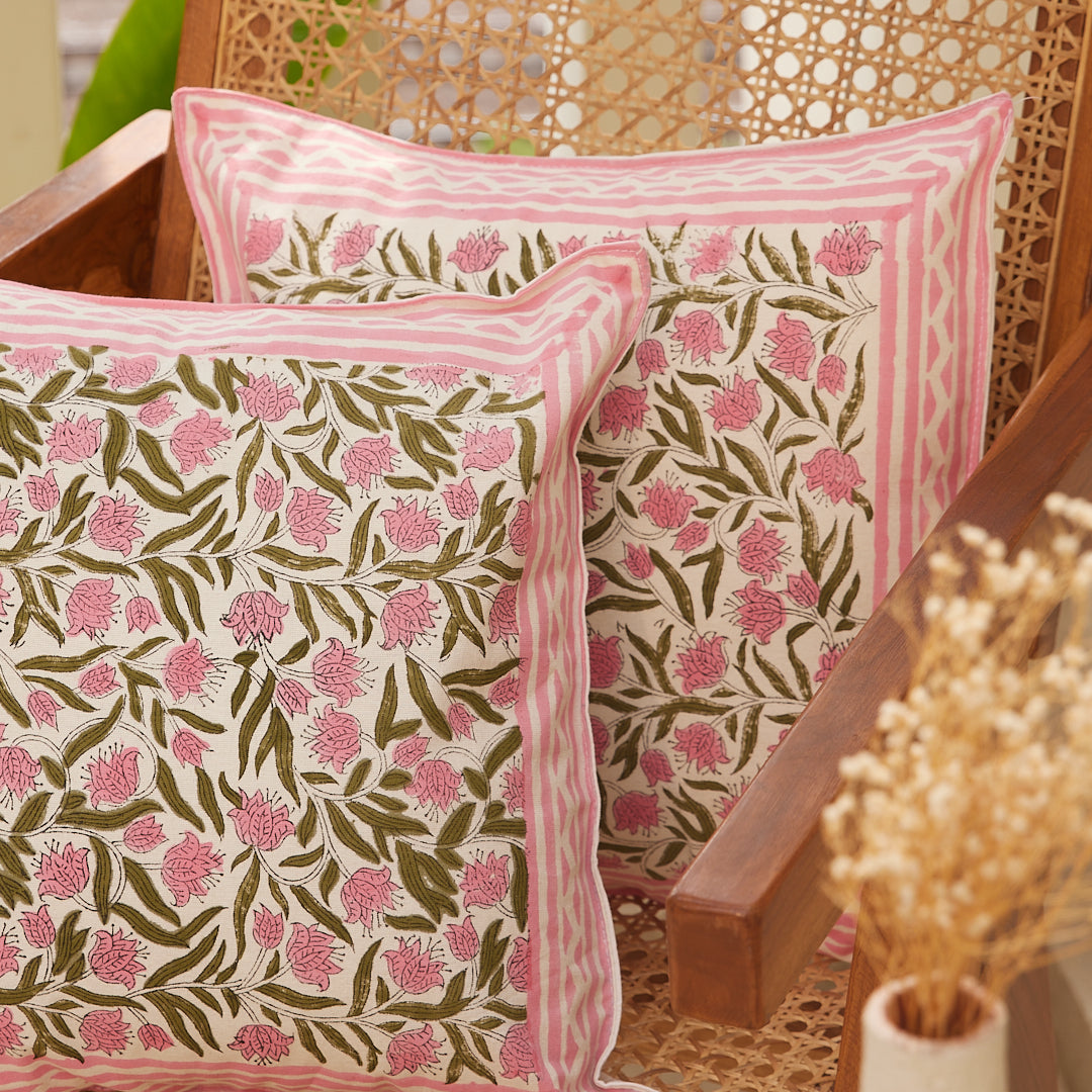 Cotton Pink-Green Floral Jaal Block Print