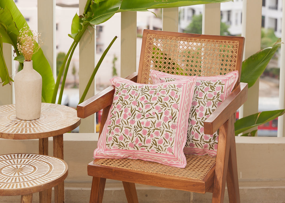 Cotton Pink-Green Floral Jaal Block Print