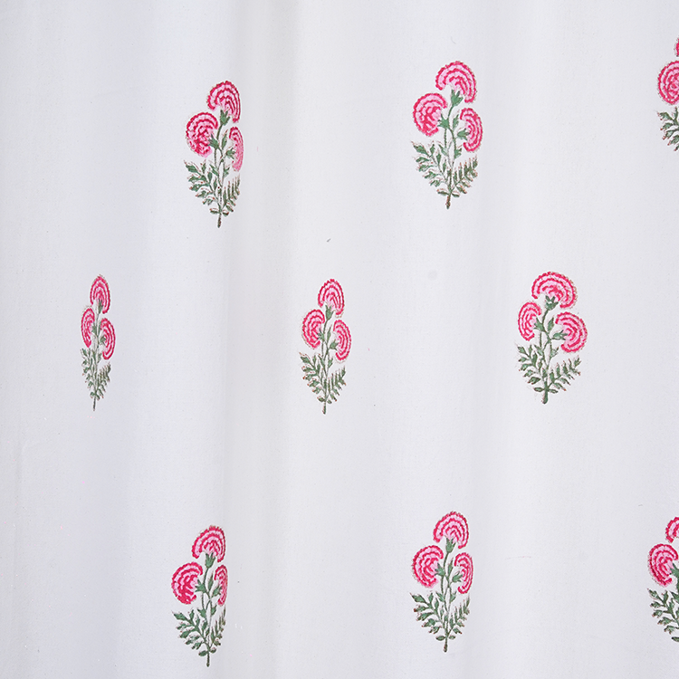 Drill Cotton Curtain Pink-Green Floral Block Print