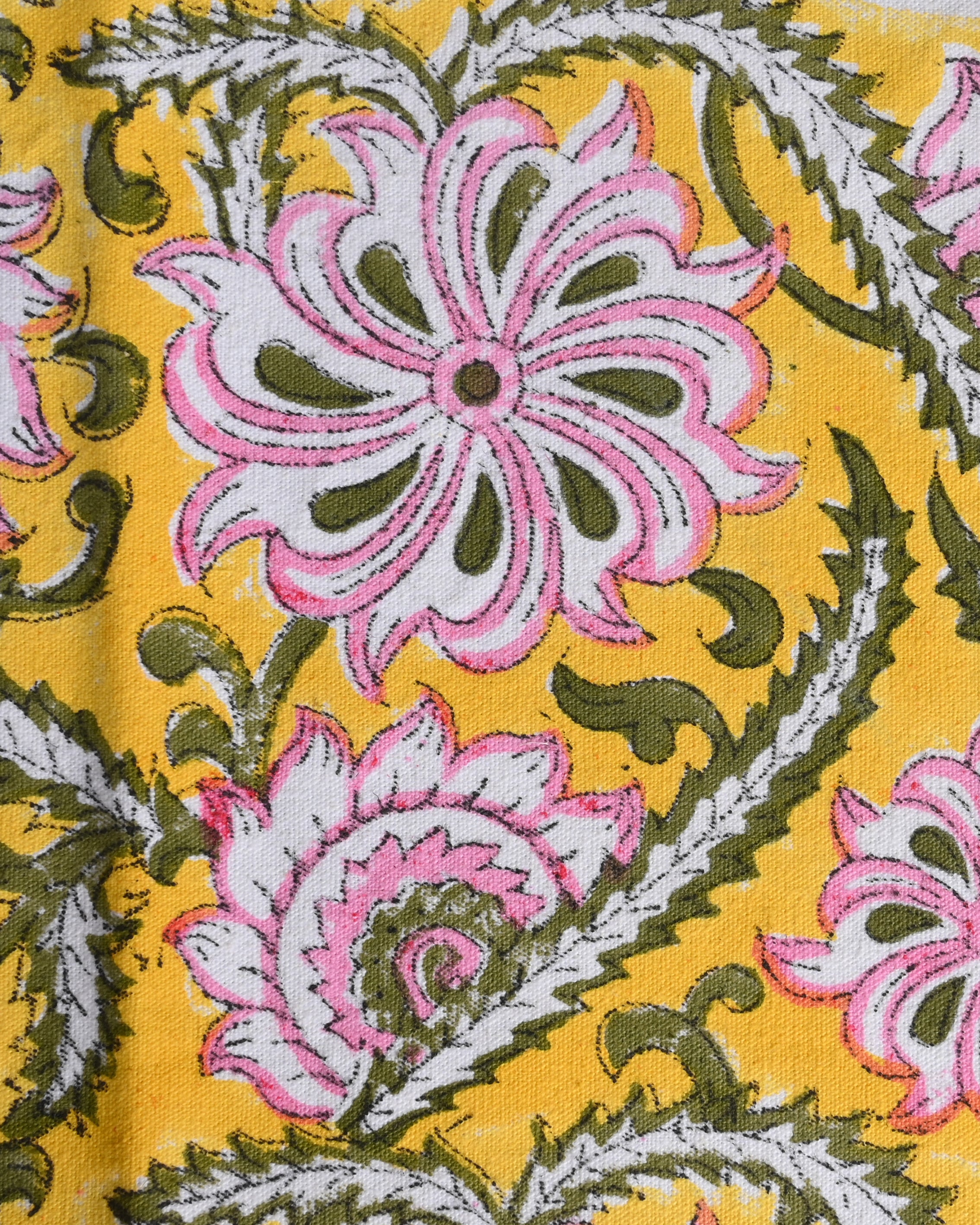Canvas Table Mat And Napkin Pink-Mustard Floral Jaal Block Print