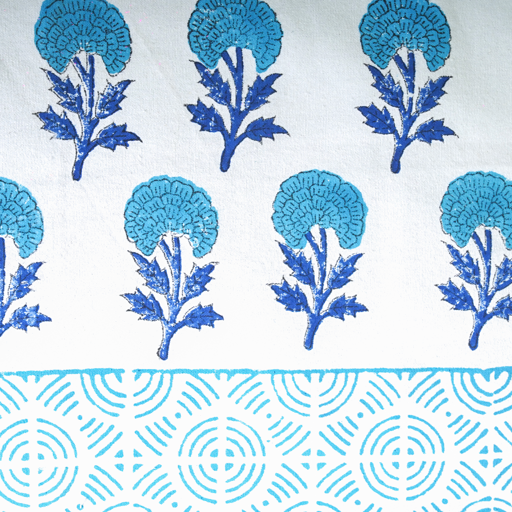 Canvas Table Runner Blue Morning Glory Floral Block Print