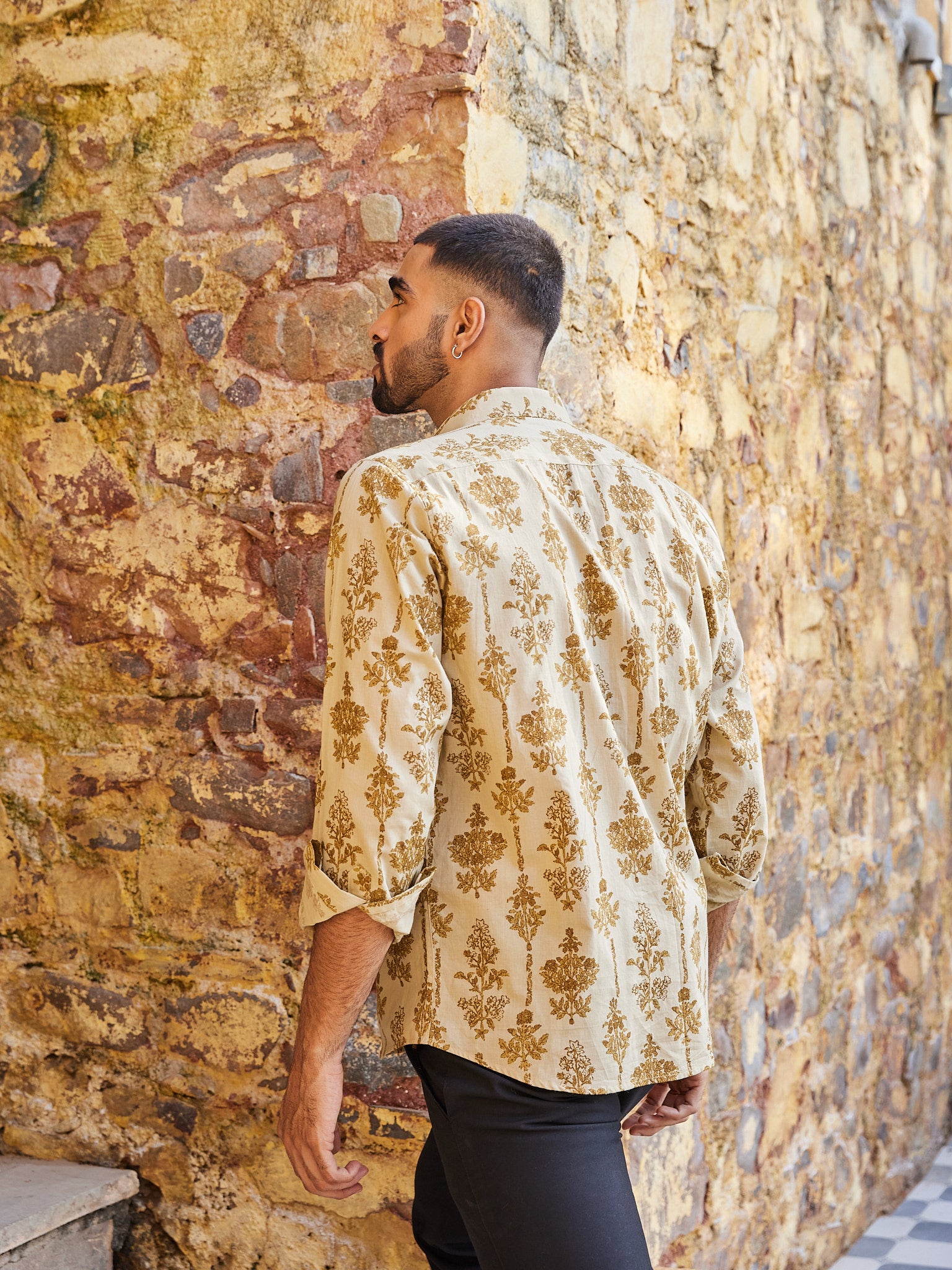 Cotton Brown Floral Men's Fullsleeves Shirt