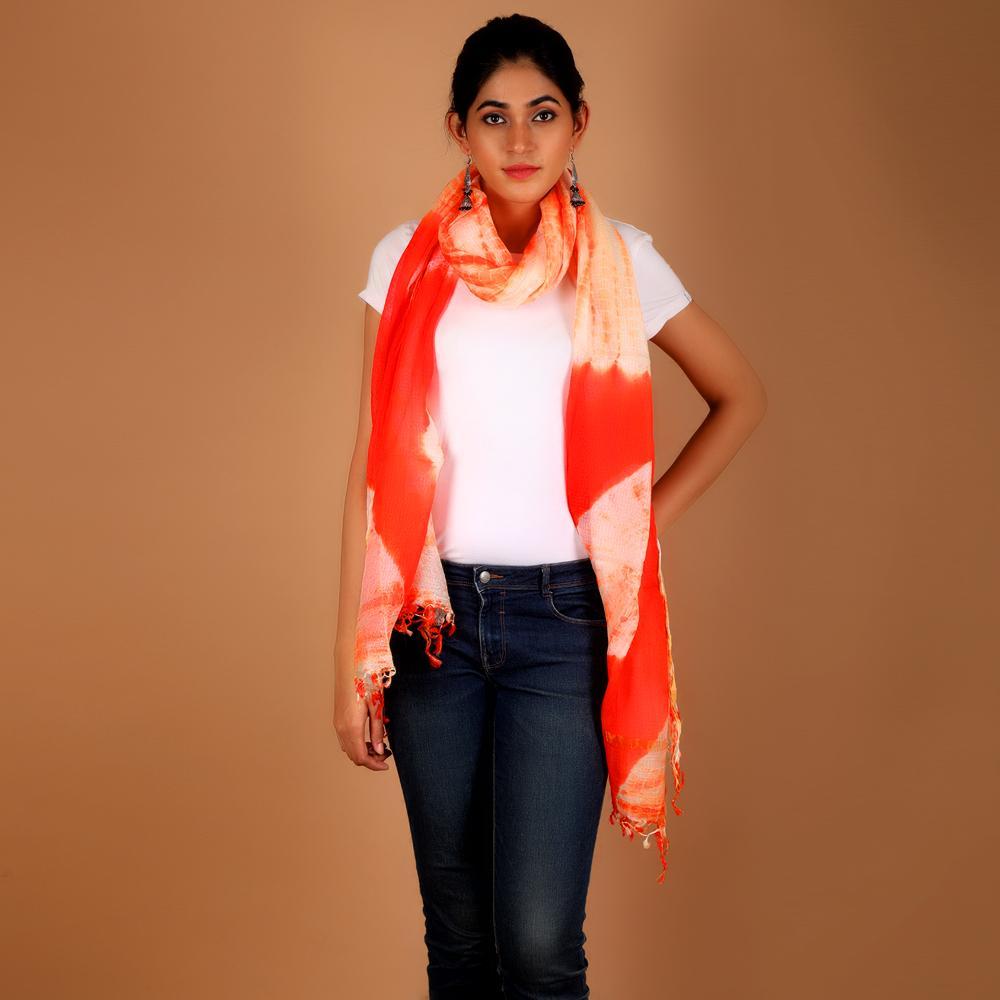 Kota Silk Orange Shibori Bandhej Dupatta (279408377896)