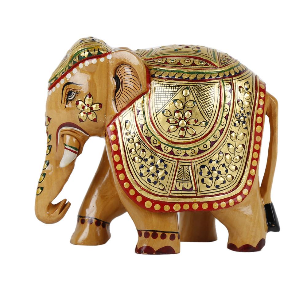 Handicraft Wood Carving Gold Painted Elephant 4" (5522380545)