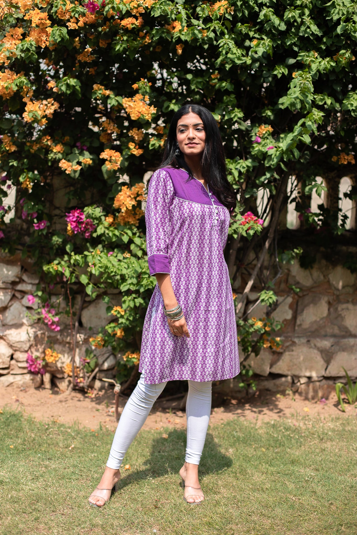 Cotton Short Kurti Leaf Block Print