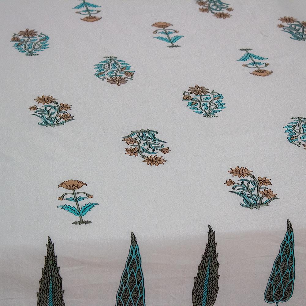 Cotton Double Bedsheet Turquoise Brown Floral Print 1 (6581851226211)