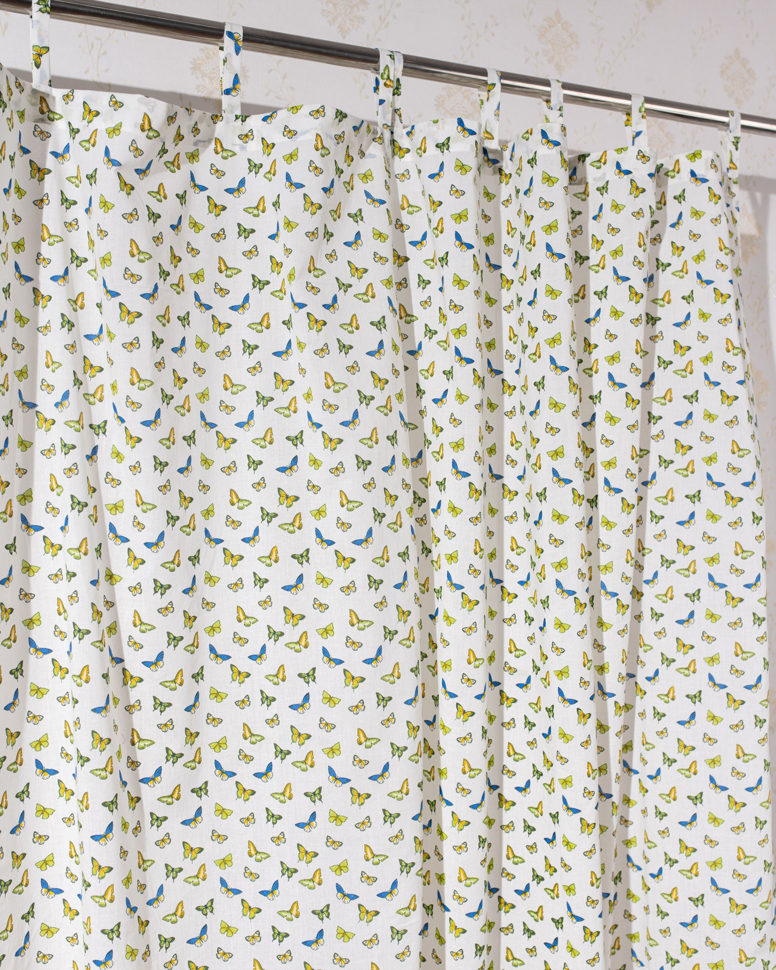 Cotton Curtain Blue Green Butterflies Print (6742416621667)