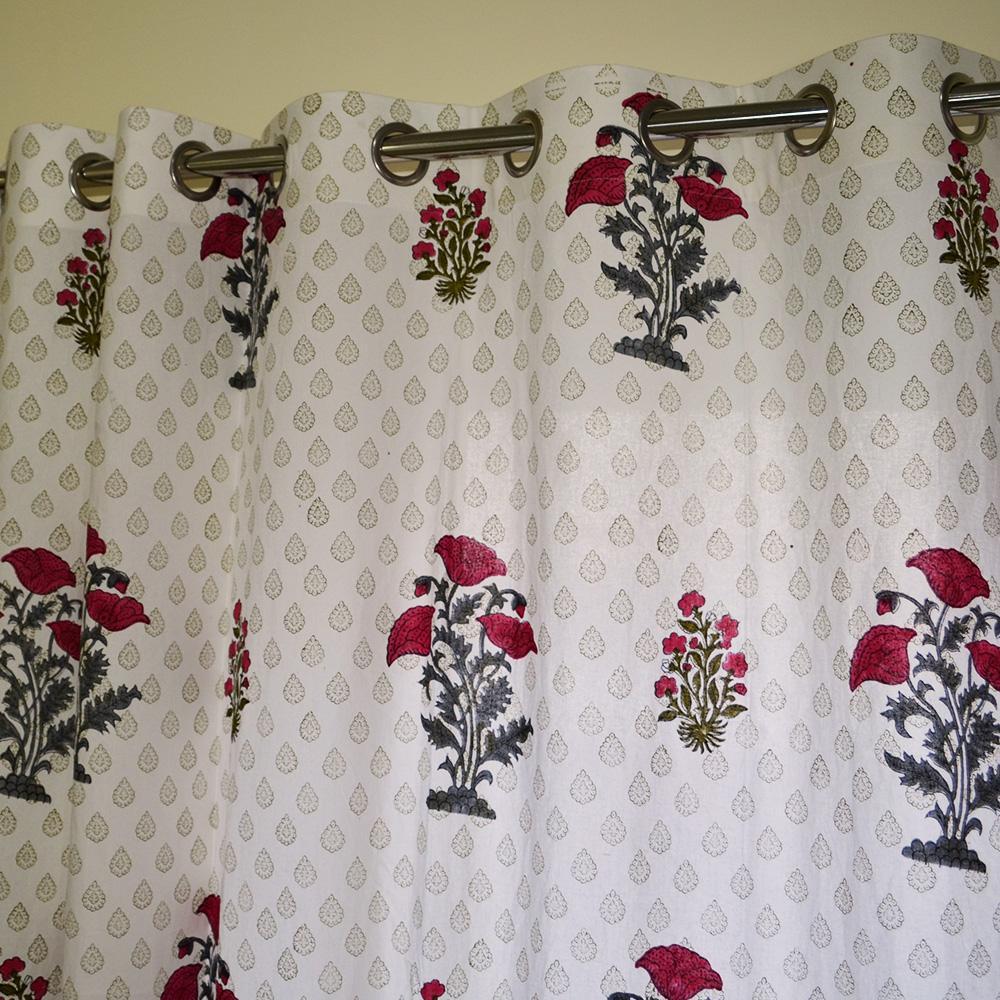 Cotton Curtain Pink Grey Tulip Boota Block Print 1 (4776661483619)