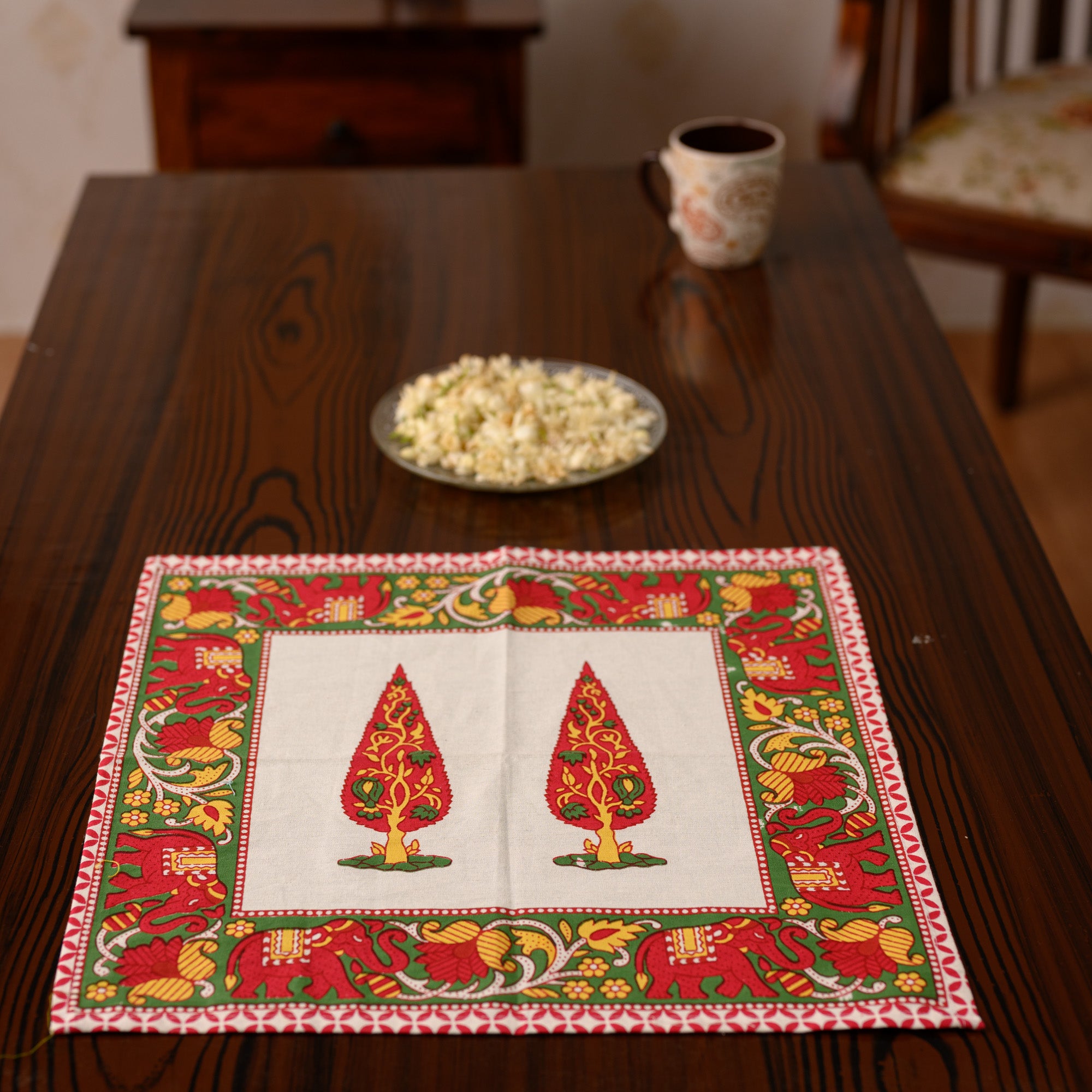 Cotton Napkin Red Yellow Cedar Print (6800613048419)