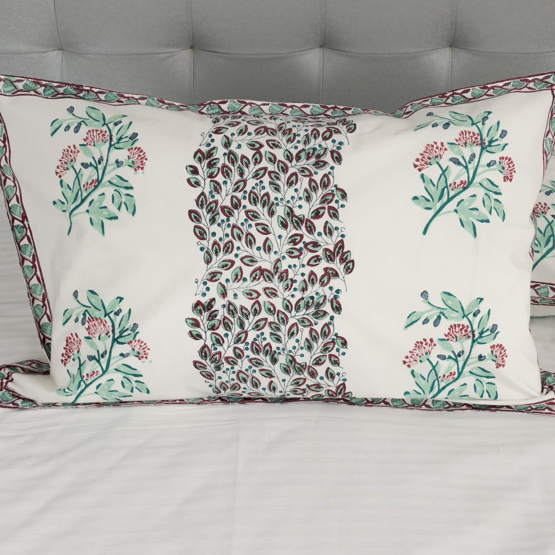 Cotton Pillow Cover Light Green Flower Stem Block Print (6743871881315)