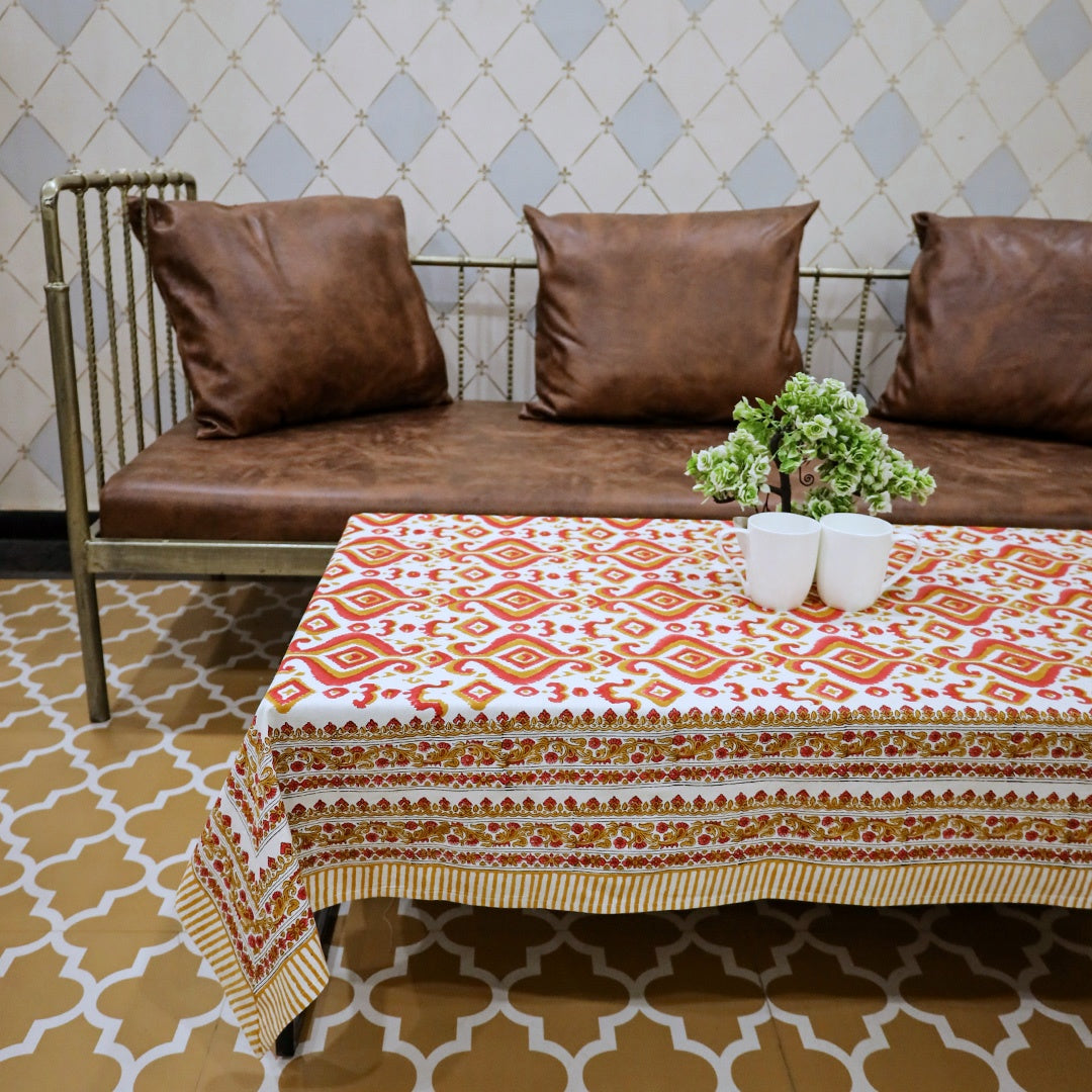 Cotton Table Cover Red Brown Abstract Block Print 3 (6689274232931)