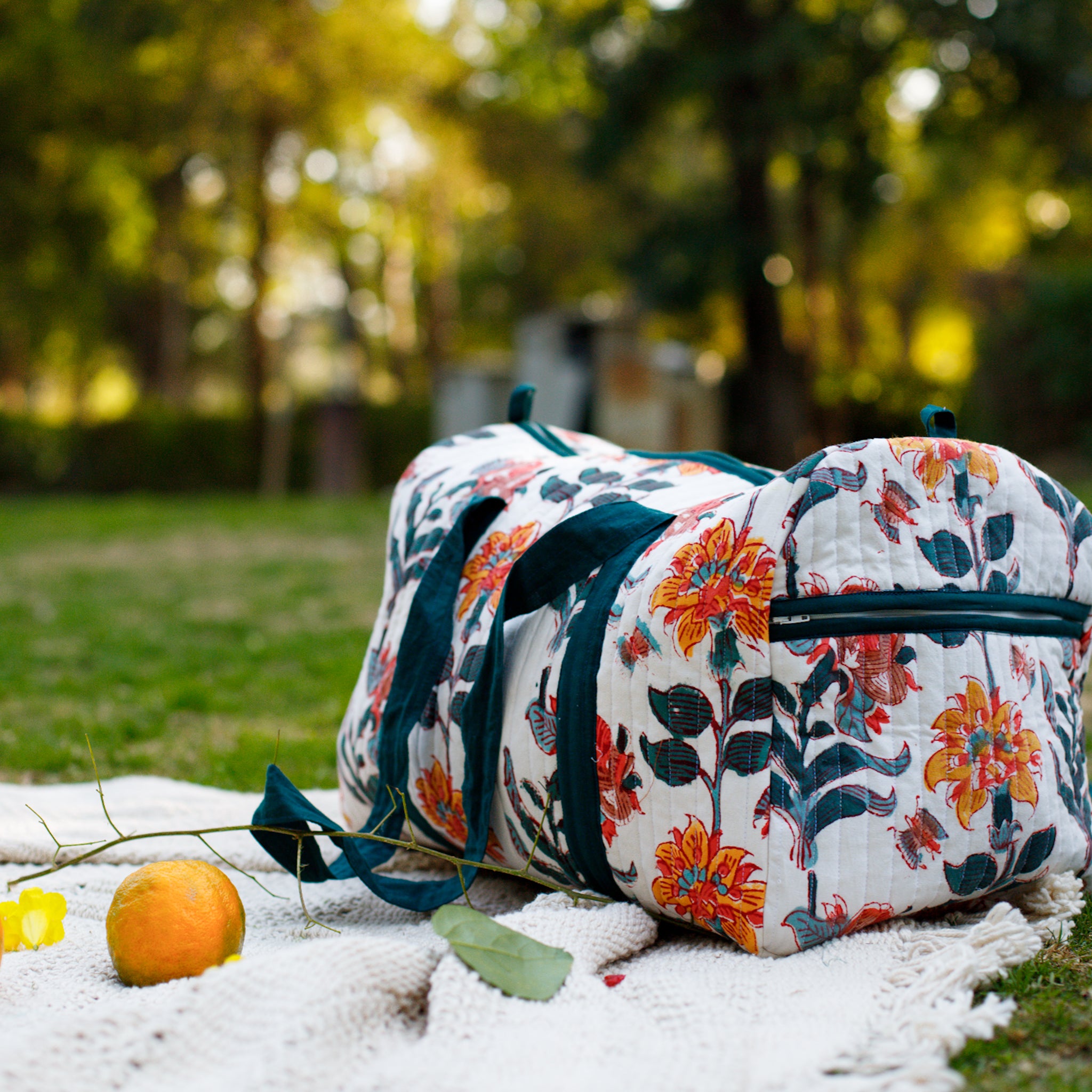 Flora Garden White Duffle Bag